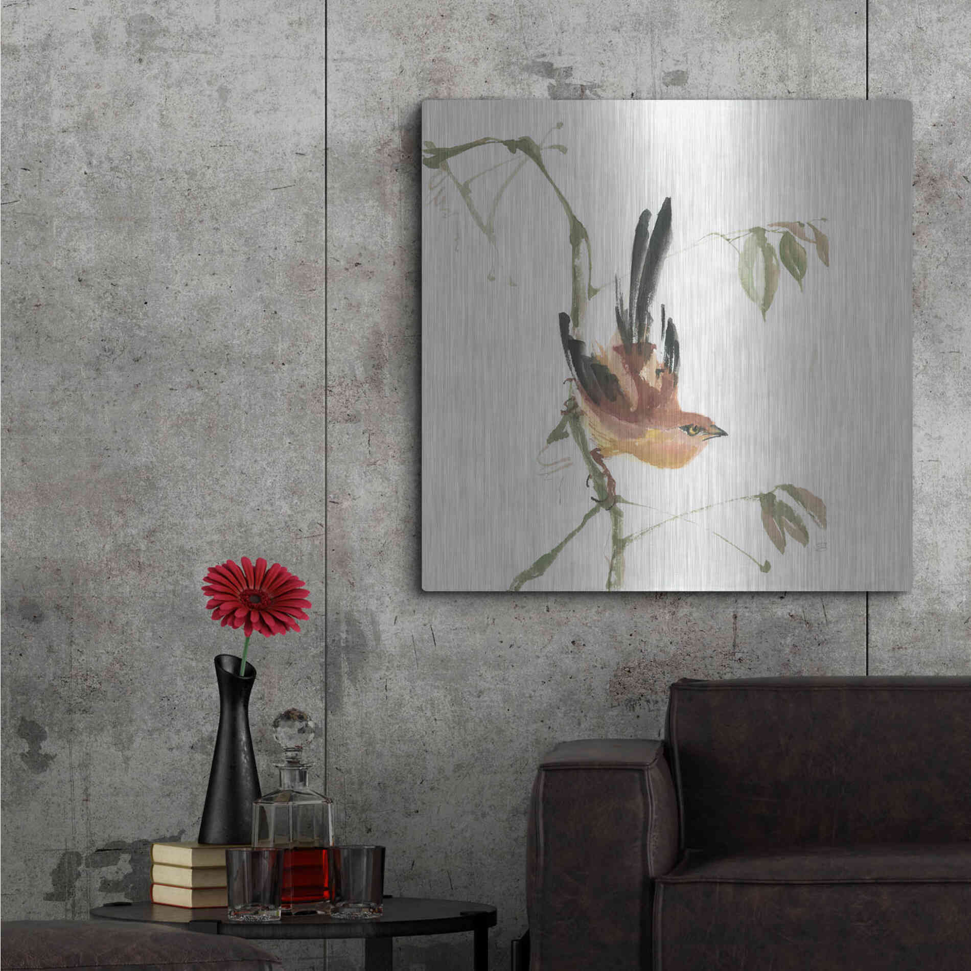 Luxe Metal Art 'Mountain Bush Warbler' by Chris Paschke, Metal Wall Art,36x36