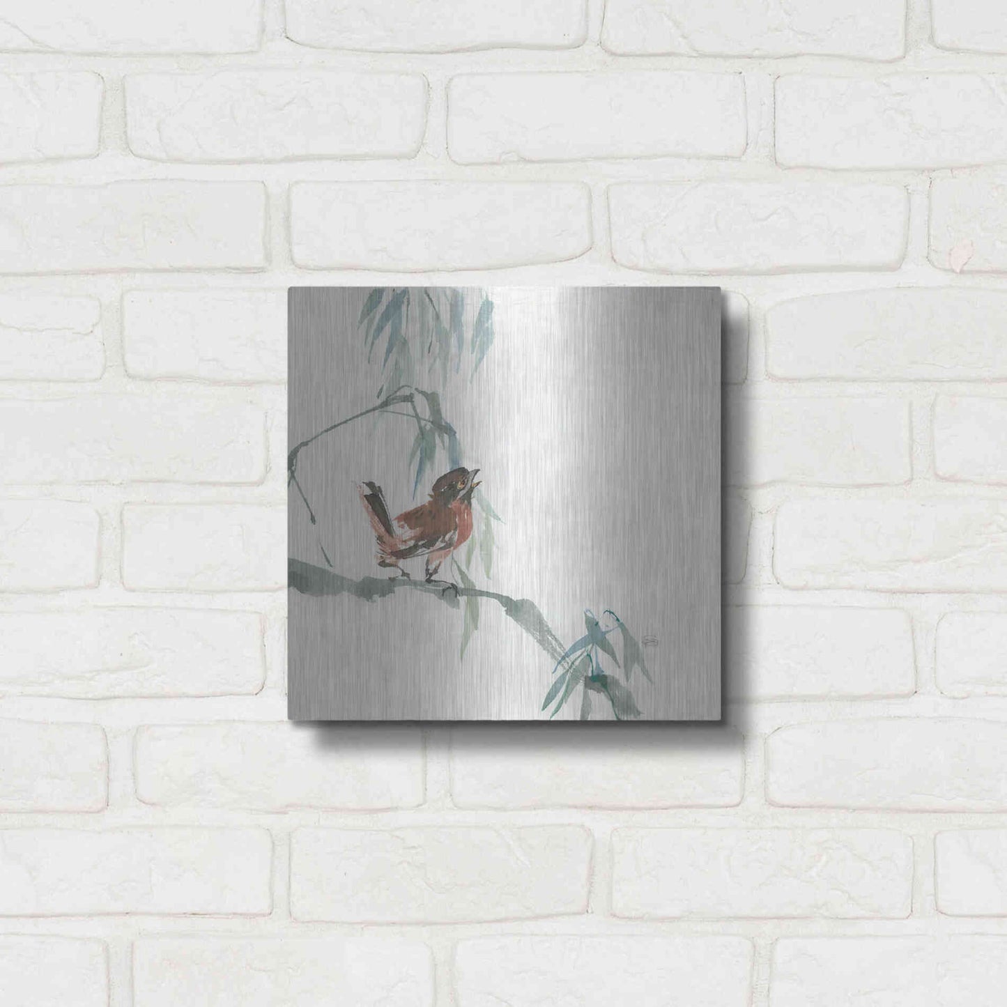 Luxe Metal Art 'Russet Sparrow' by Chris Paschke, Metal Wall Art,12x12