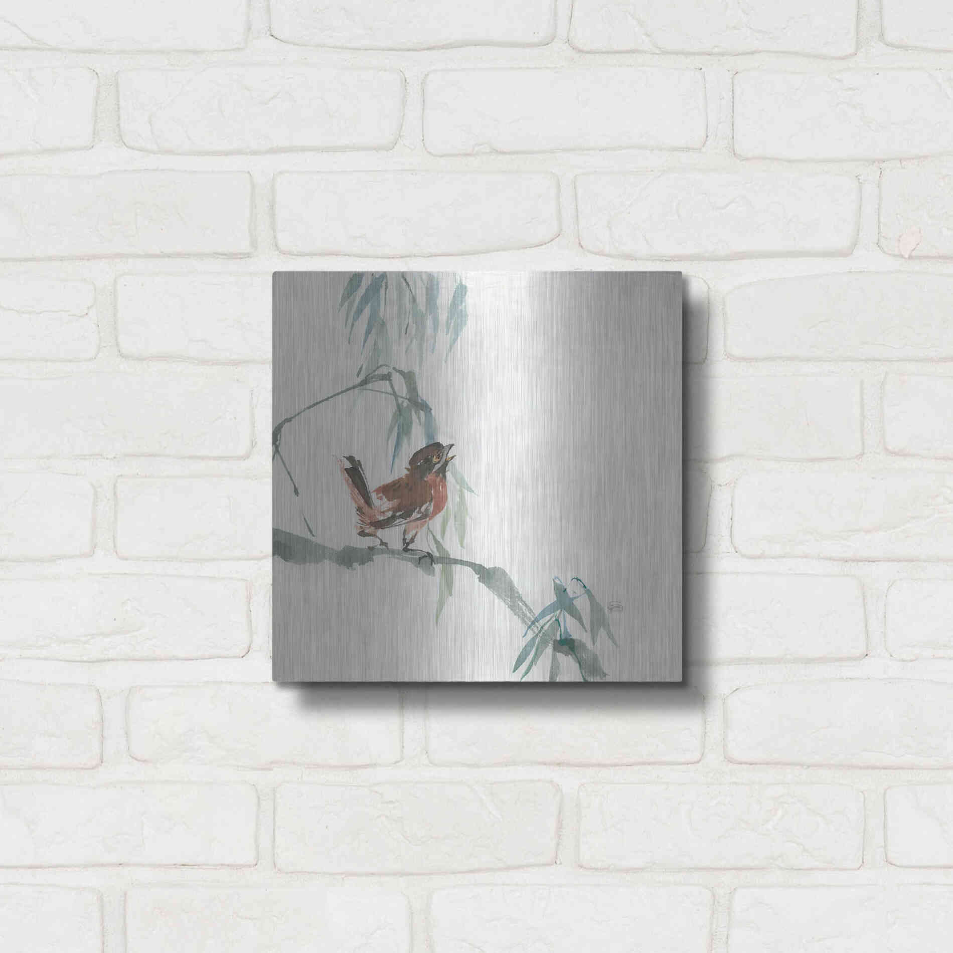 Luxe Metal Art 'Russet Sparrow' by Chris Paschke, Metal Wall Art,12x12
