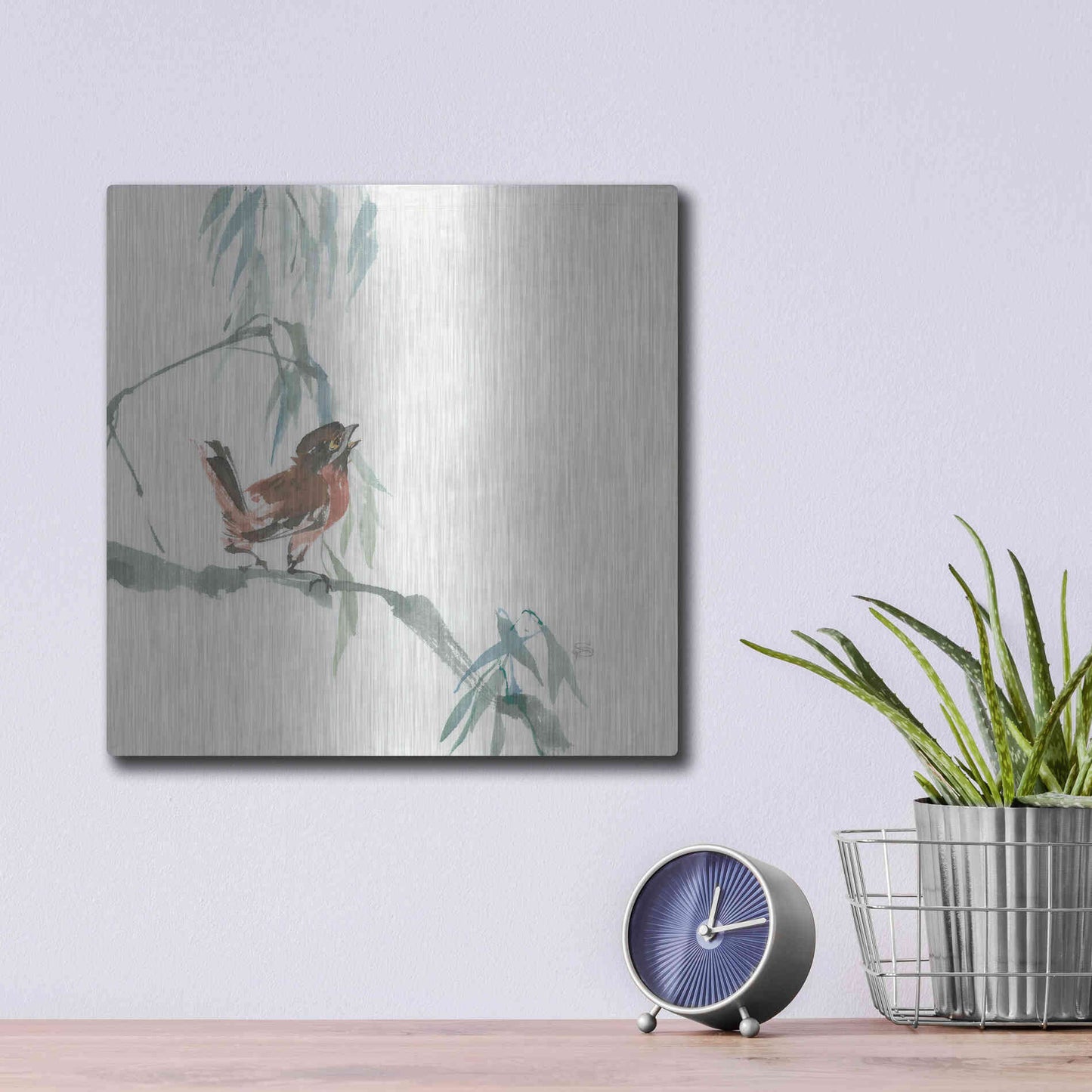 Luxe Metal Art 'Russet Sparrow' by Chris Paschke, Metal Wall Art,12x12