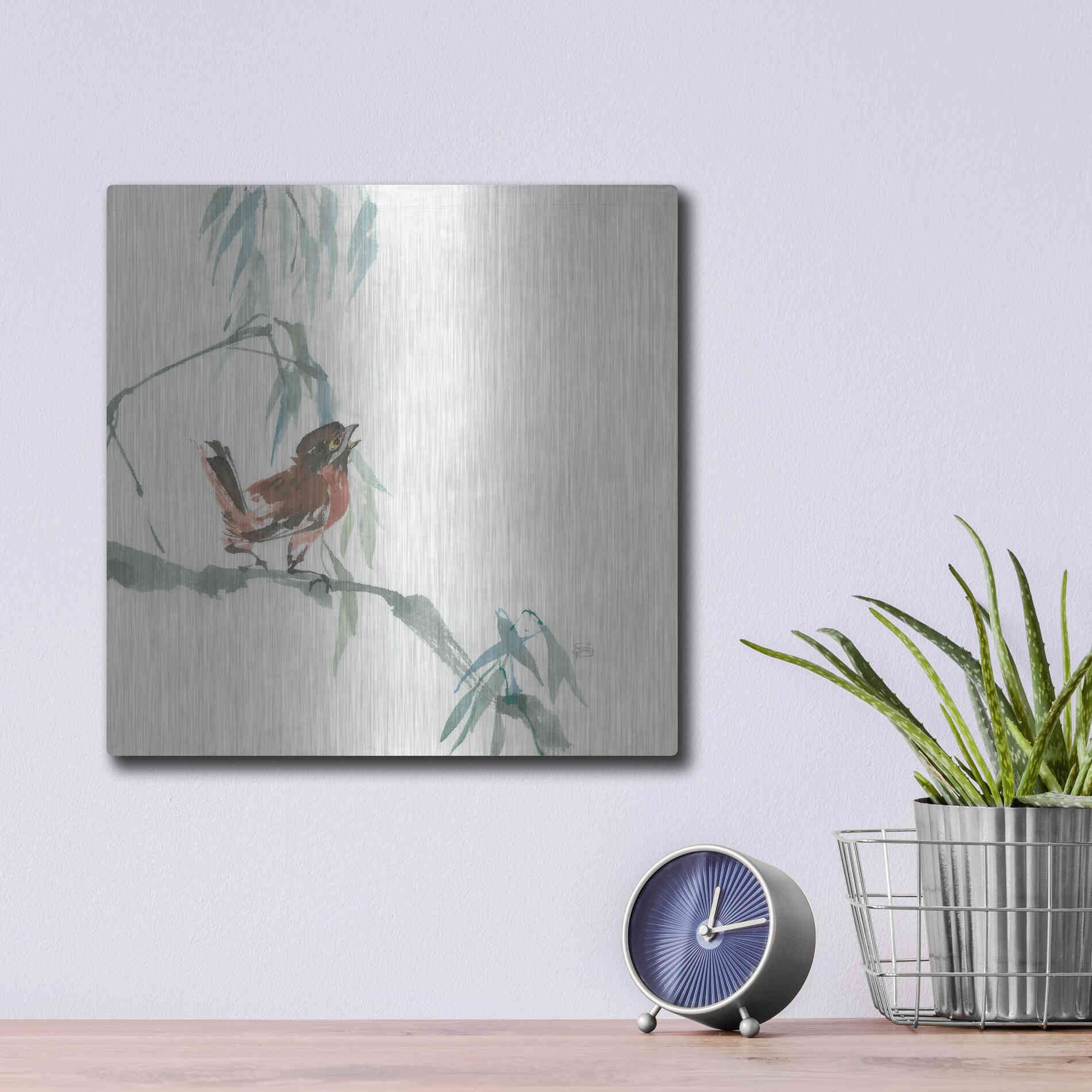 Luxe Metal Art 'Russet Sparrow' by Chris Paschke, Metal Wall Art,12x12