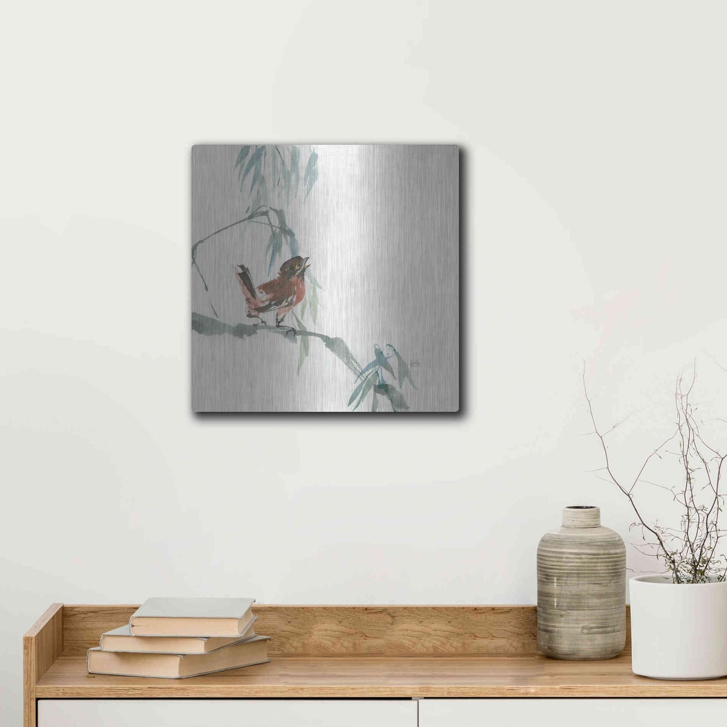 Luxe Metal Art 'Russet Sparrow' by Chris Paschke, Metal Wall Art,12x12