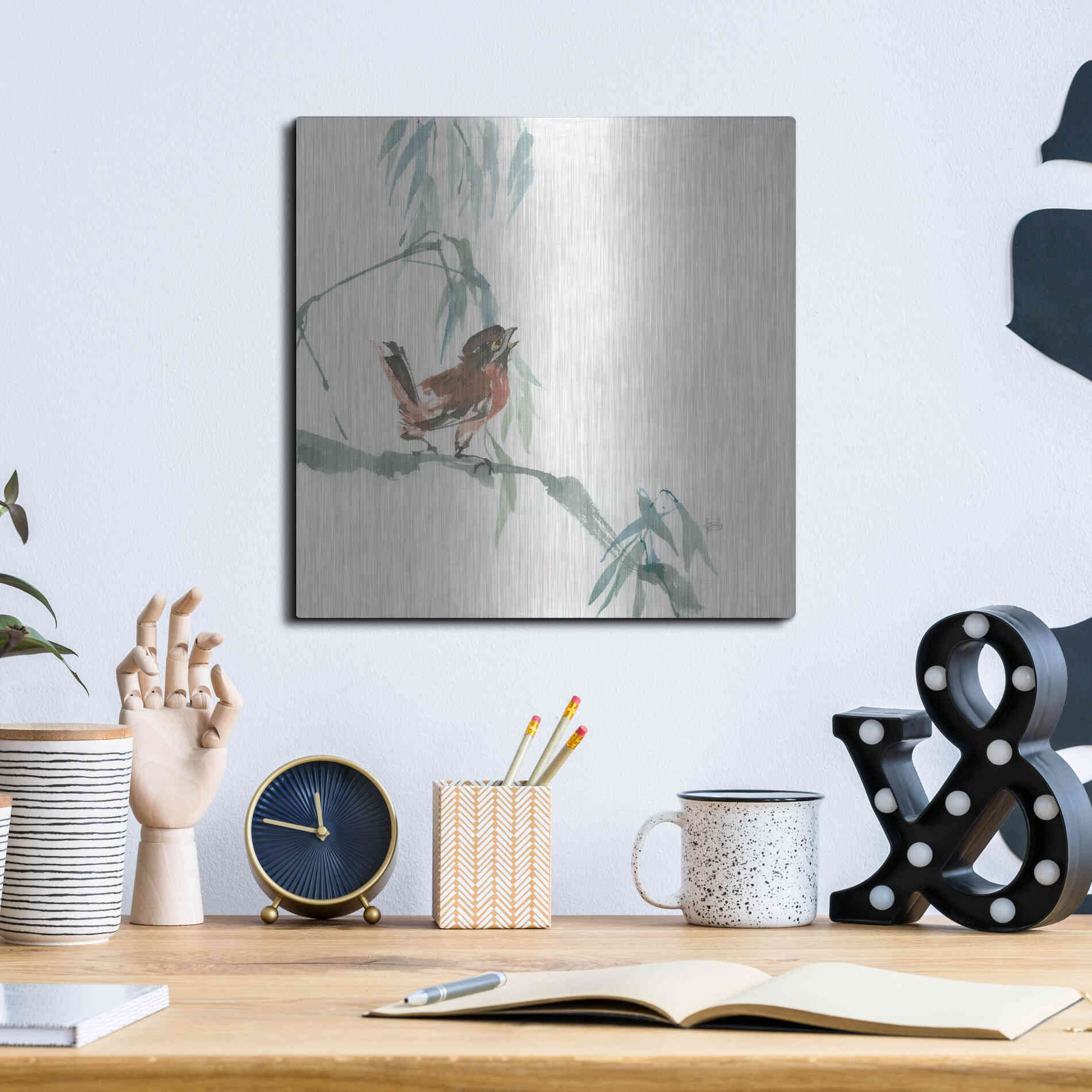 Luxe Metal Art 'Russet Sparrow' by Chris Paschke, Metal Wall Art,12x12