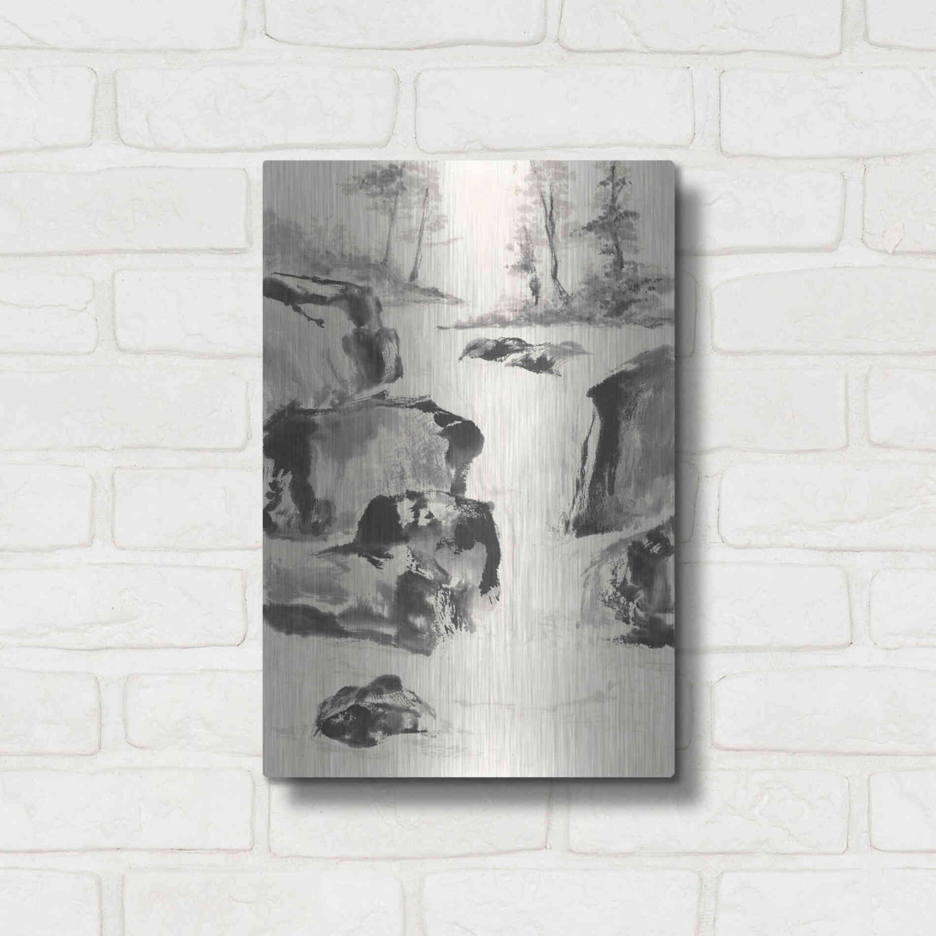 Luxe Metal Art 'Sumi Waterfall II' by Chris Paschke, Metal Wall Art,12x16
