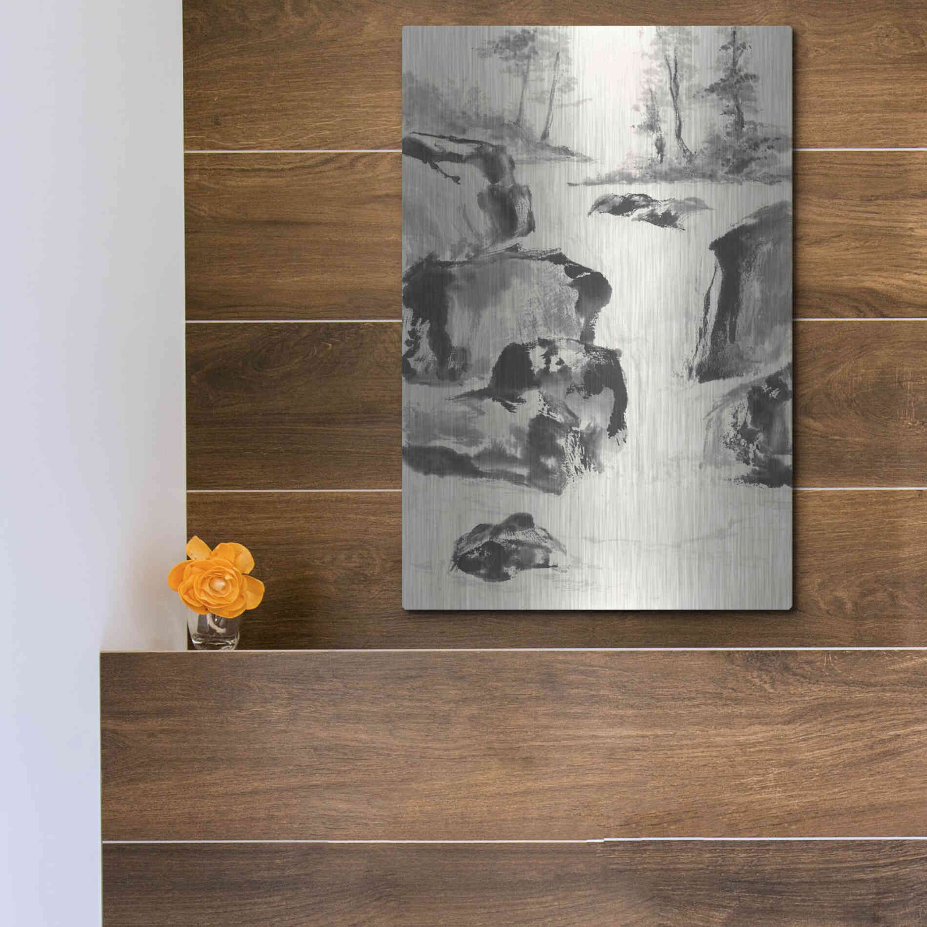 Luxe Metal Art 'Sumi Waterfall II' by Chris Paschke, Metal Wall Art,12x16