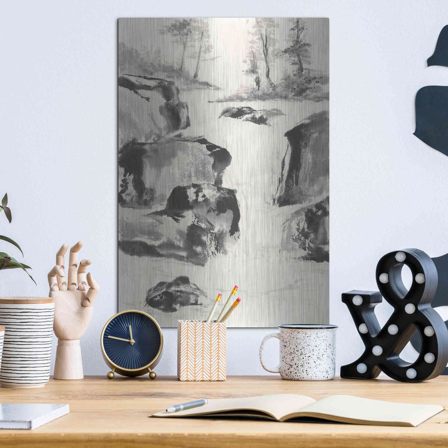 Luxe Metal Art 'Sumi Waterfall II' by Chris Paschke, Metal Wall Art,12x16