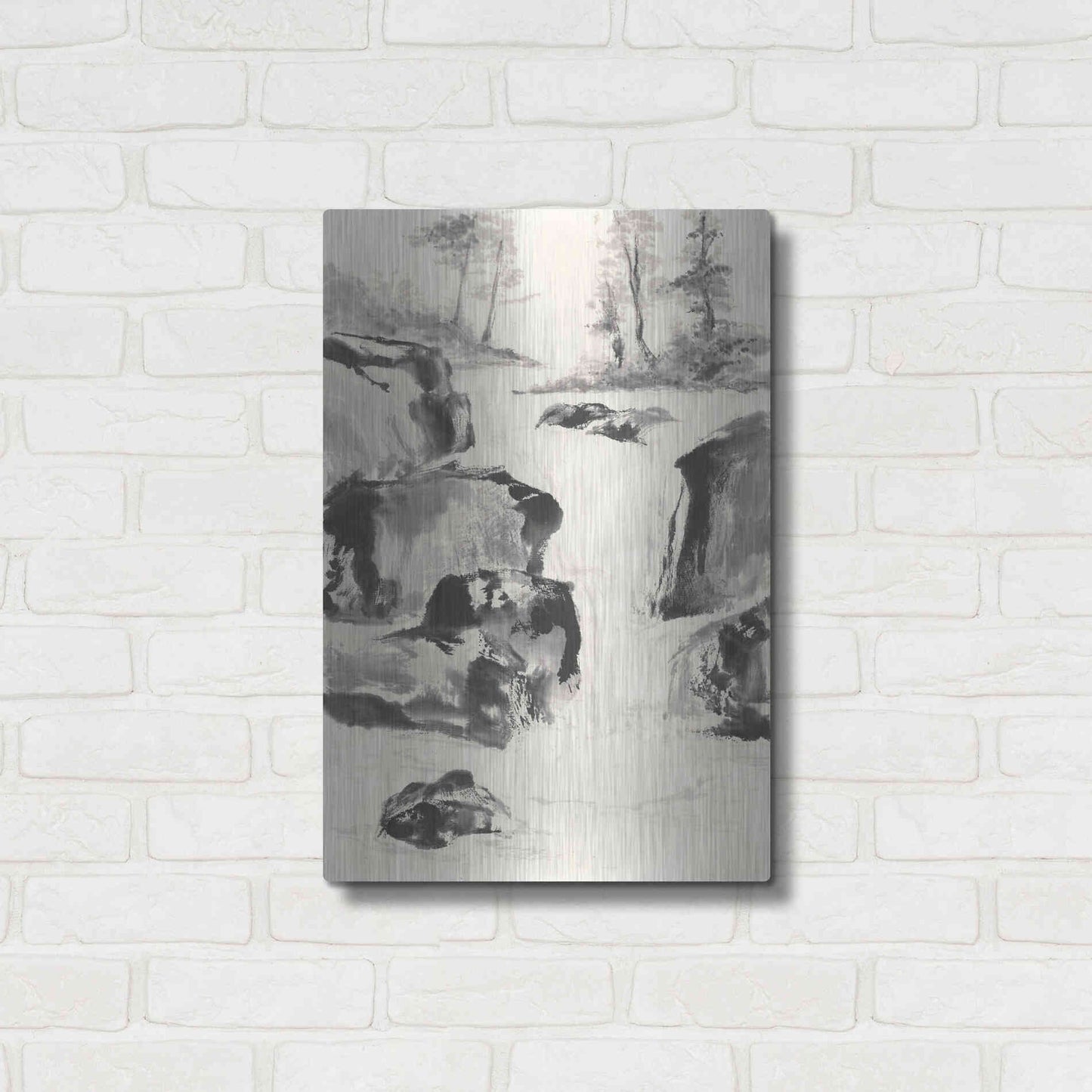 Luxe Metal Art 'Sumi Waterfall II' by Chris Paschke, Metal Wall Art,16x24