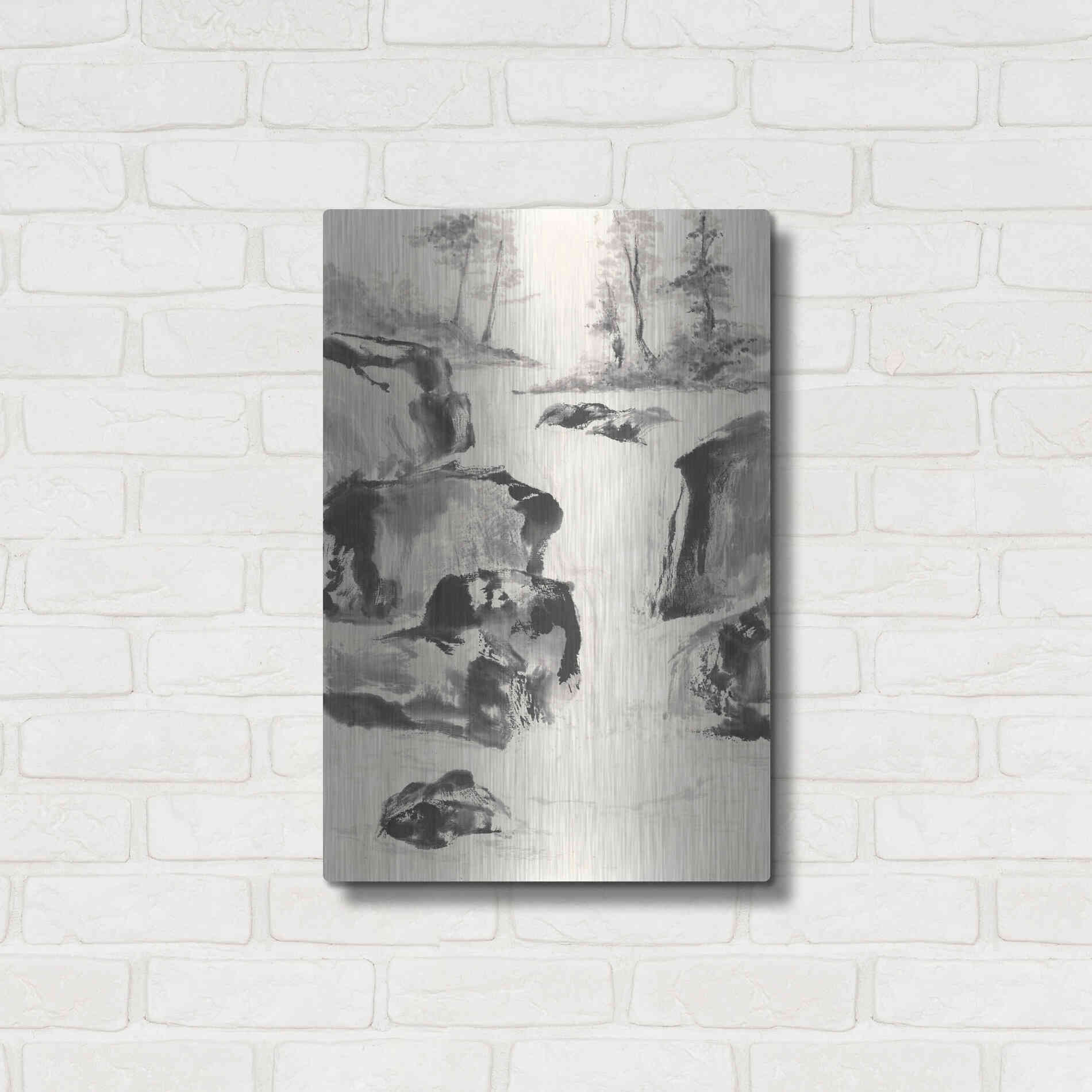 Luxe Metal Art 'Sumi Waterfall II' by Chris Paschke, Metal Wall Art,16x24