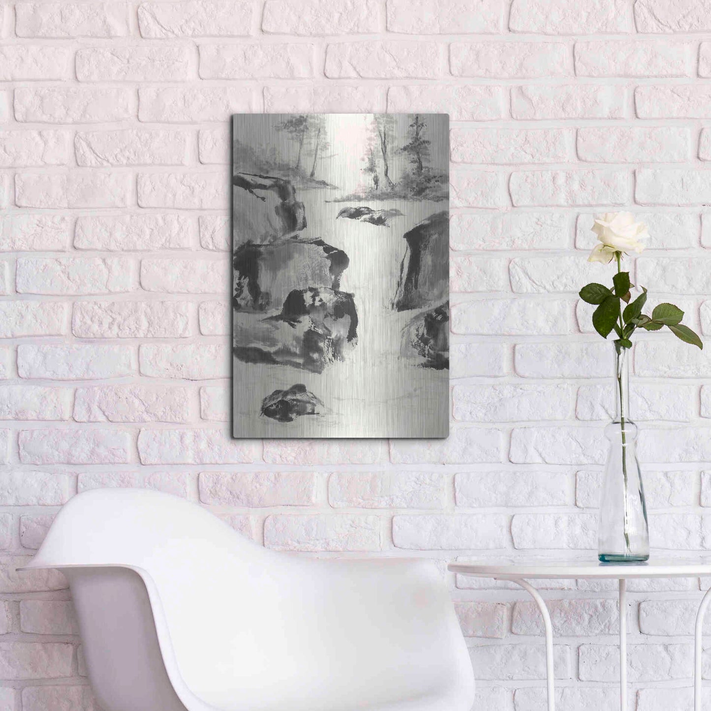 Luxe Metal Art 'Sumi Waterfall II' by Chris Paschke, Metal Wall Art,16x24
