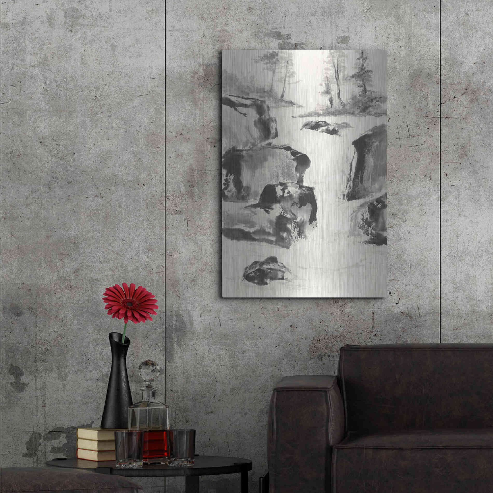 Luxe Metal Art 'Sumi Waterfall II' by Chris Paschke, Metal Wall Art,24x36