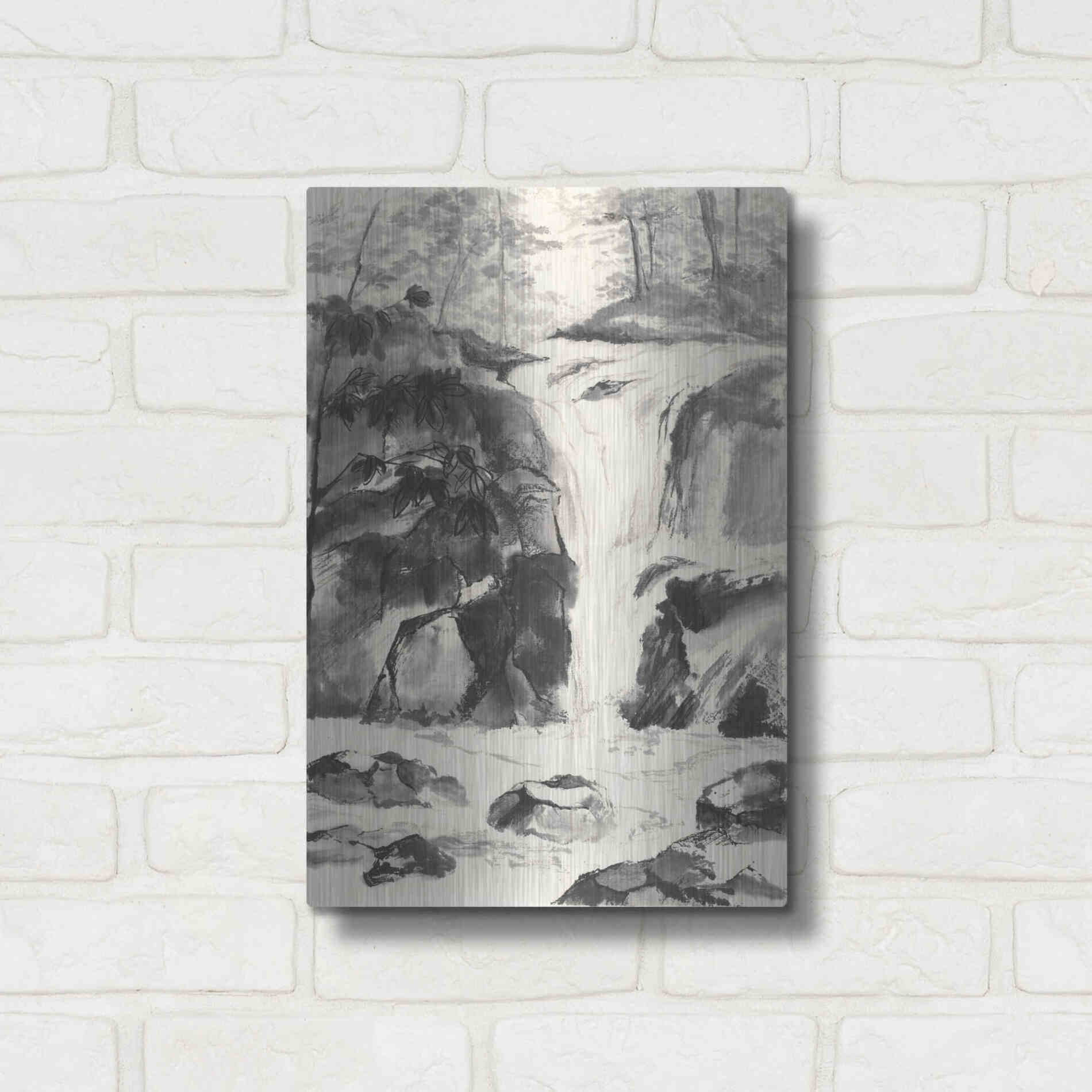 Luxe Metal Art 'Sumi Waterfall IV' by Chris Paschke, Metal Wall Art,12x16