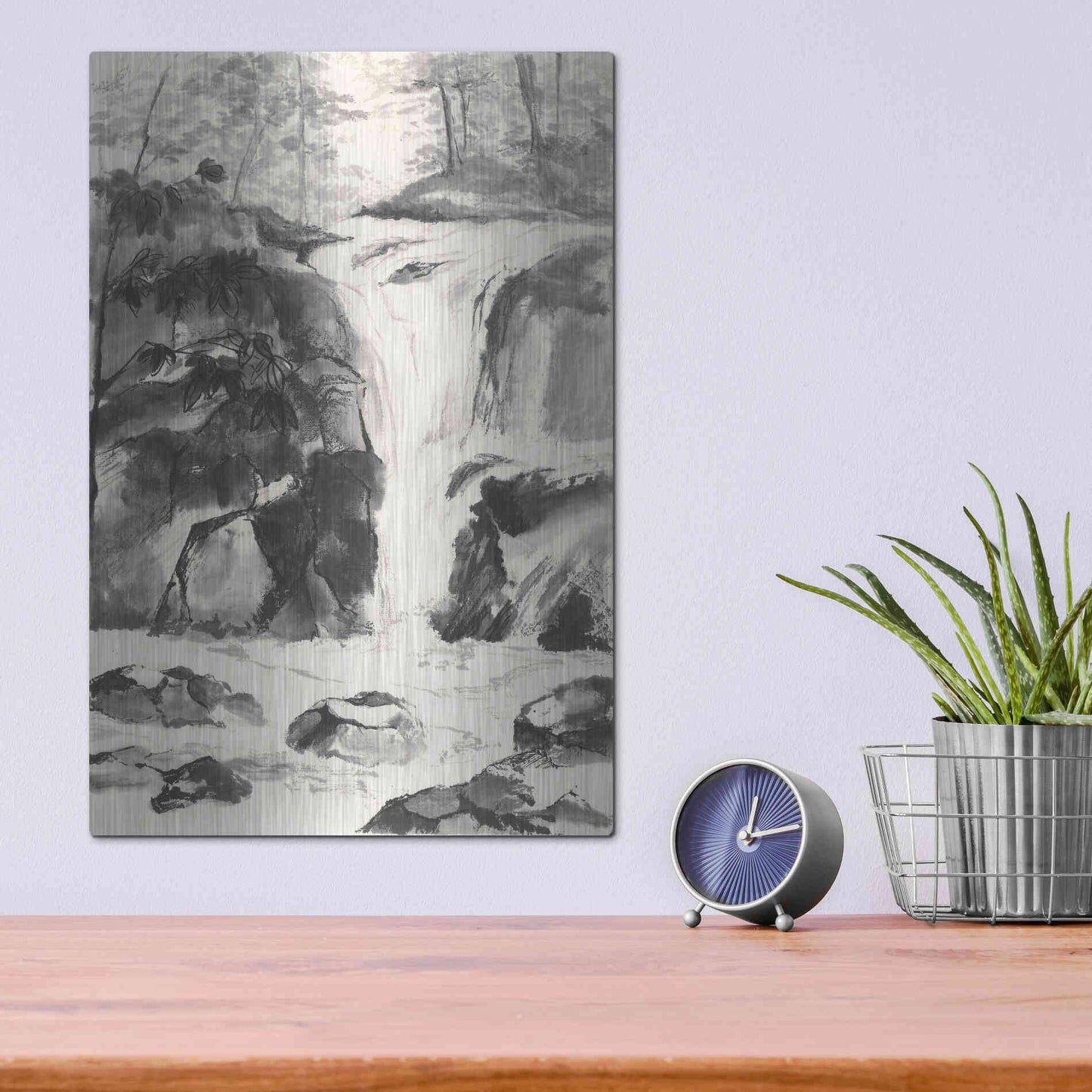 Luxe Metal Art 'Sumi Waterfall IV' by Chris Paschke, Metal Wall Art,12x16