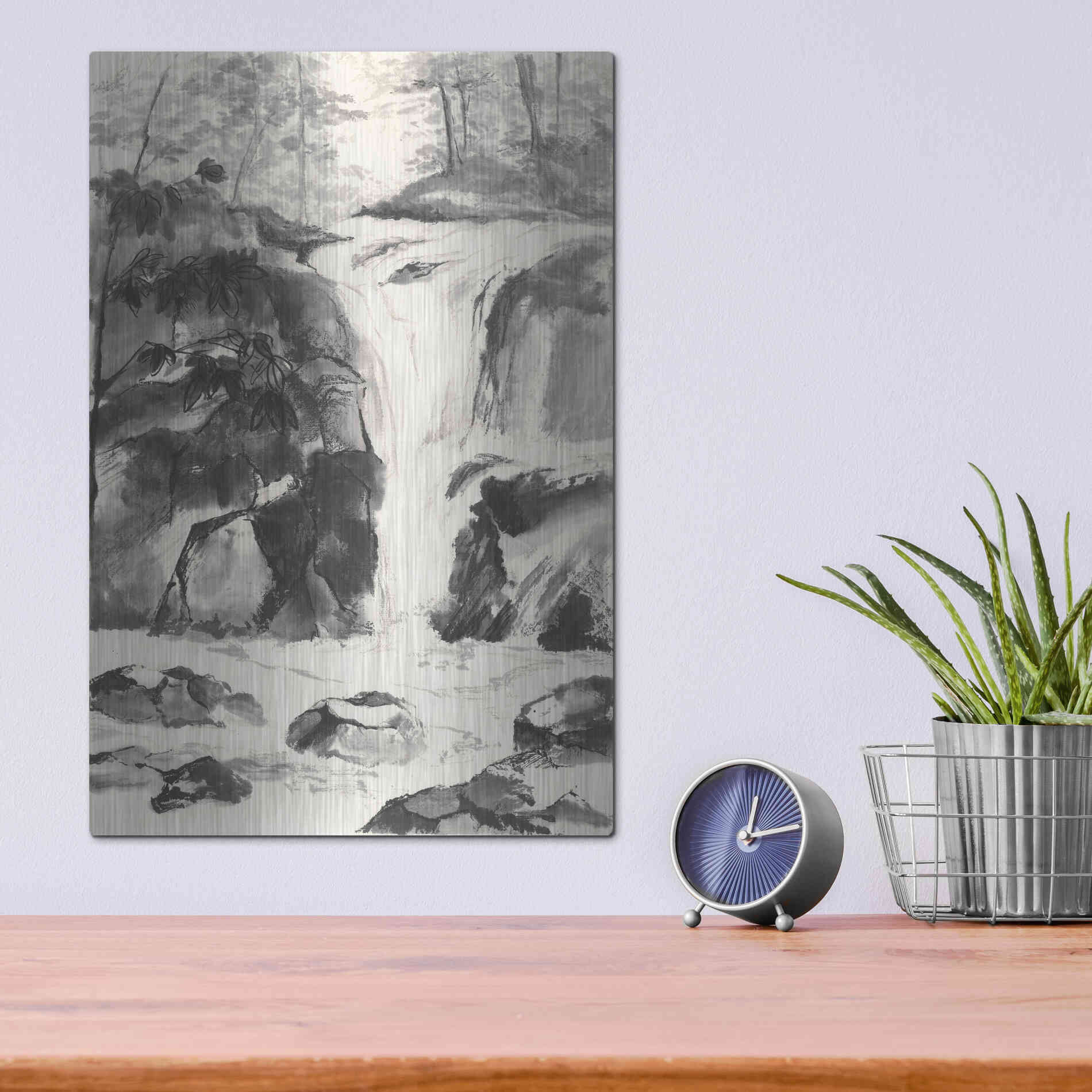 Luxe Metal Art 'Sumi Waterfall IV' by Chris Paschke, Metal Wall Art,12x16