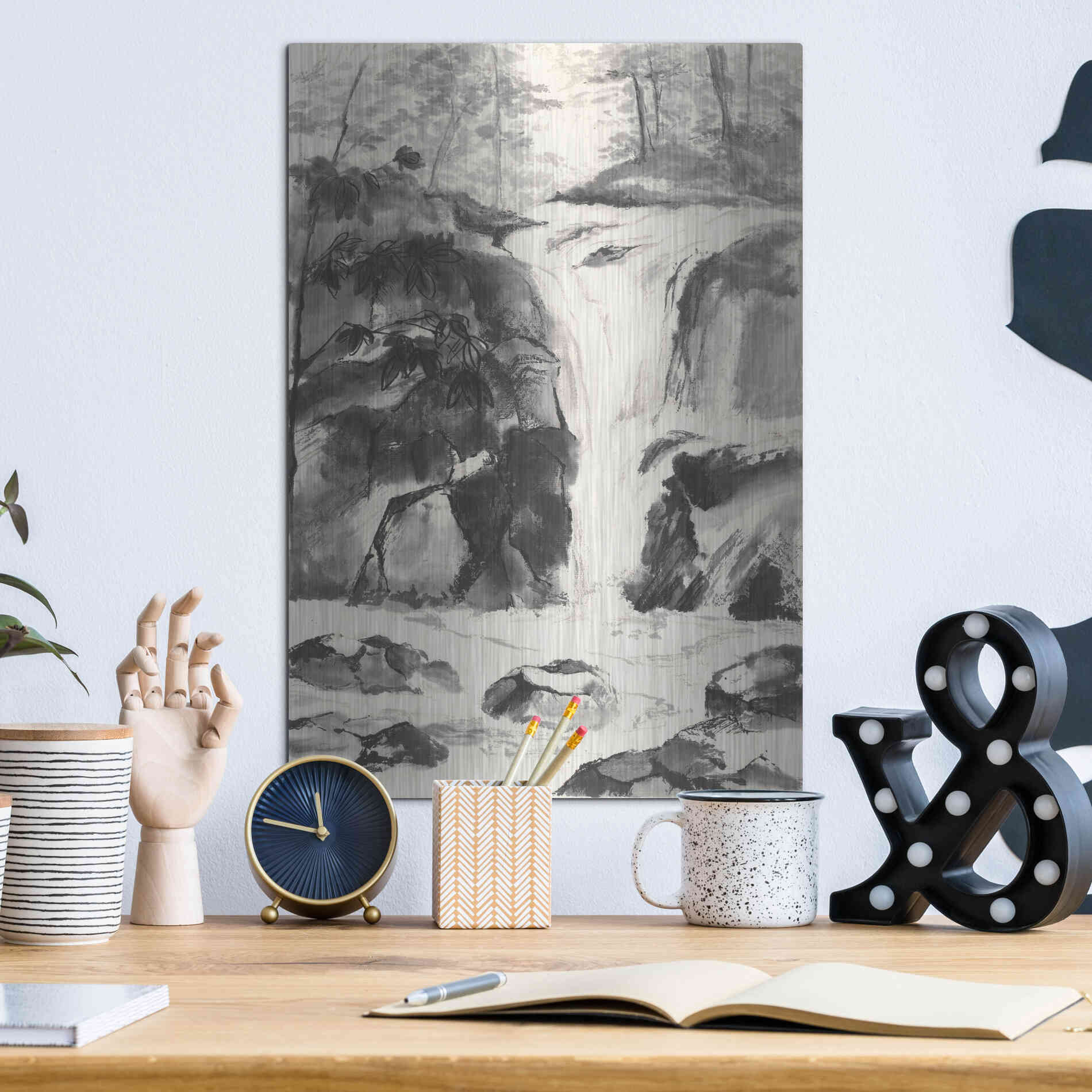 Luxe Metal Art 'Sumi Waterfall IV' by Chris Paschke, Metal Wall Art,12x16