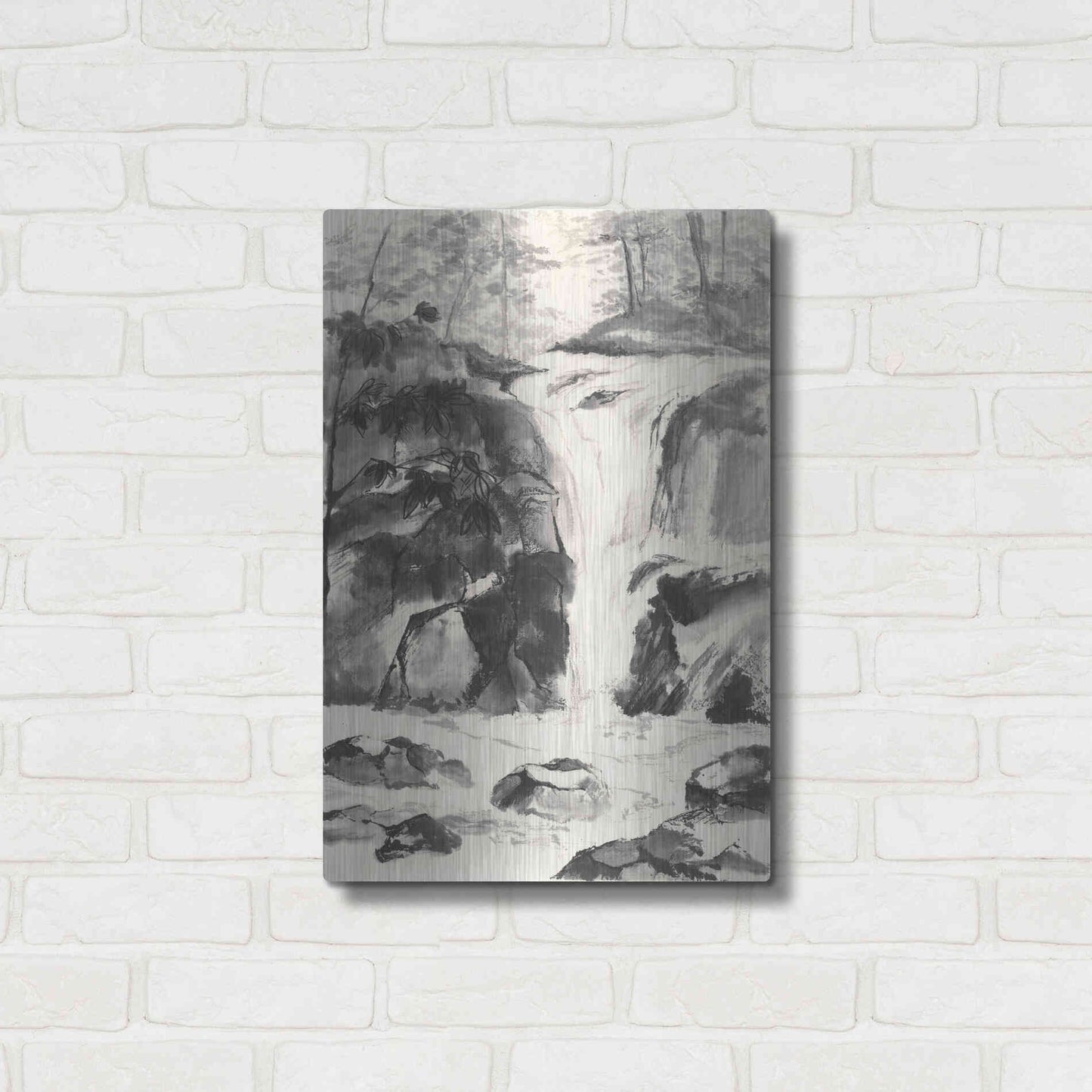 Luxe Metal Art 'Sumi Waterfall IV' by Chris Paschke, Metal Wall Art,16x24