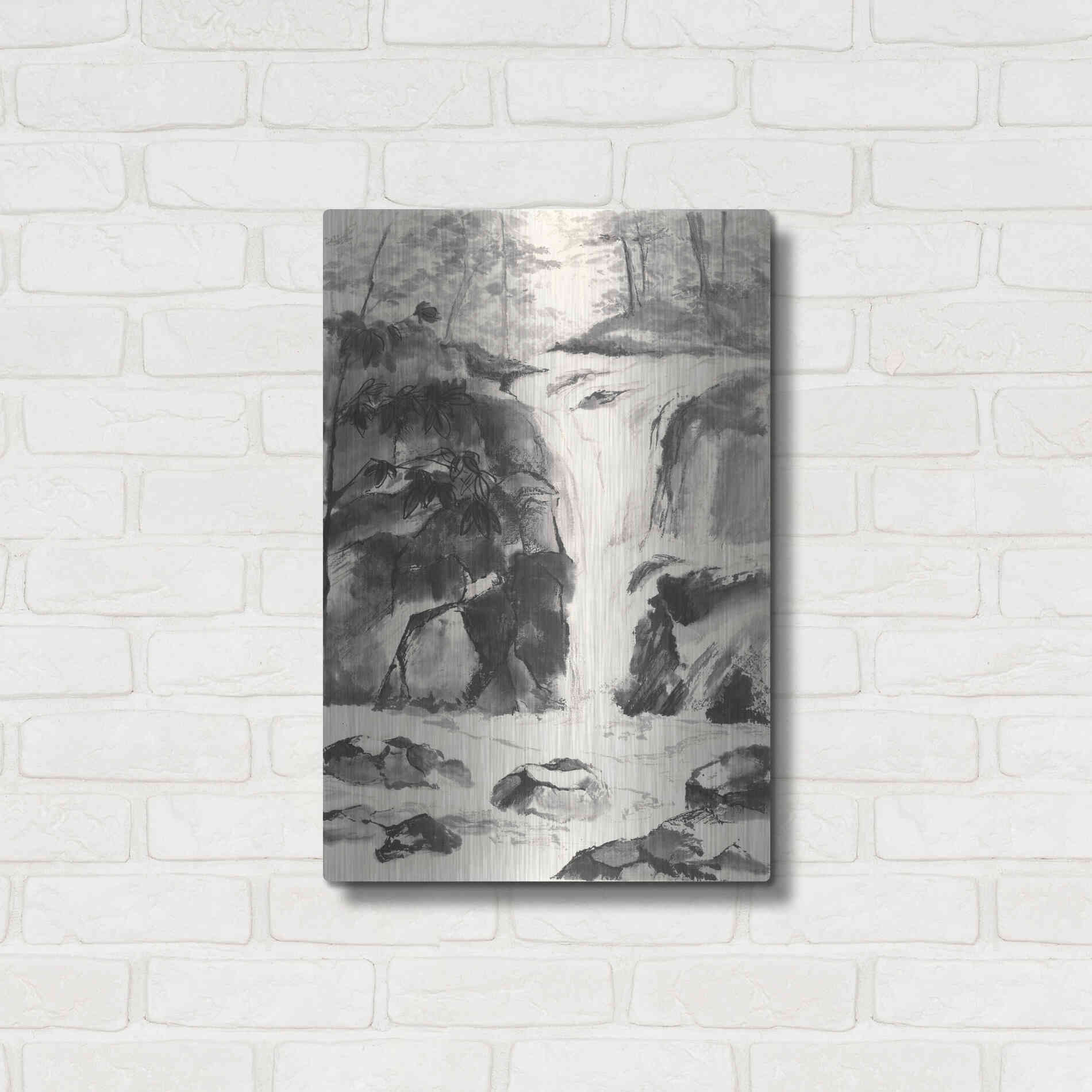 Luxe Metal Art 'Sumi Waterfall IV' by Chris Paschke, Metal Wall Art,16x24