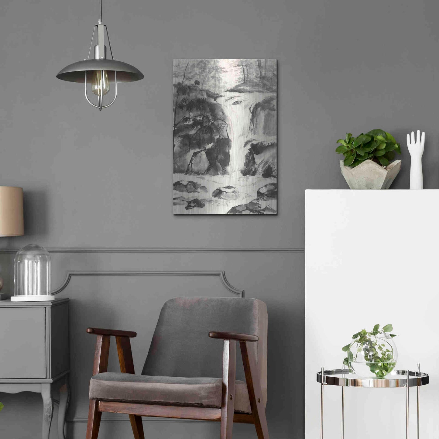 Luxe Metal Art 'Sumi Waterfall IV' by Chris Paschke, Metal Wall Art,16x24