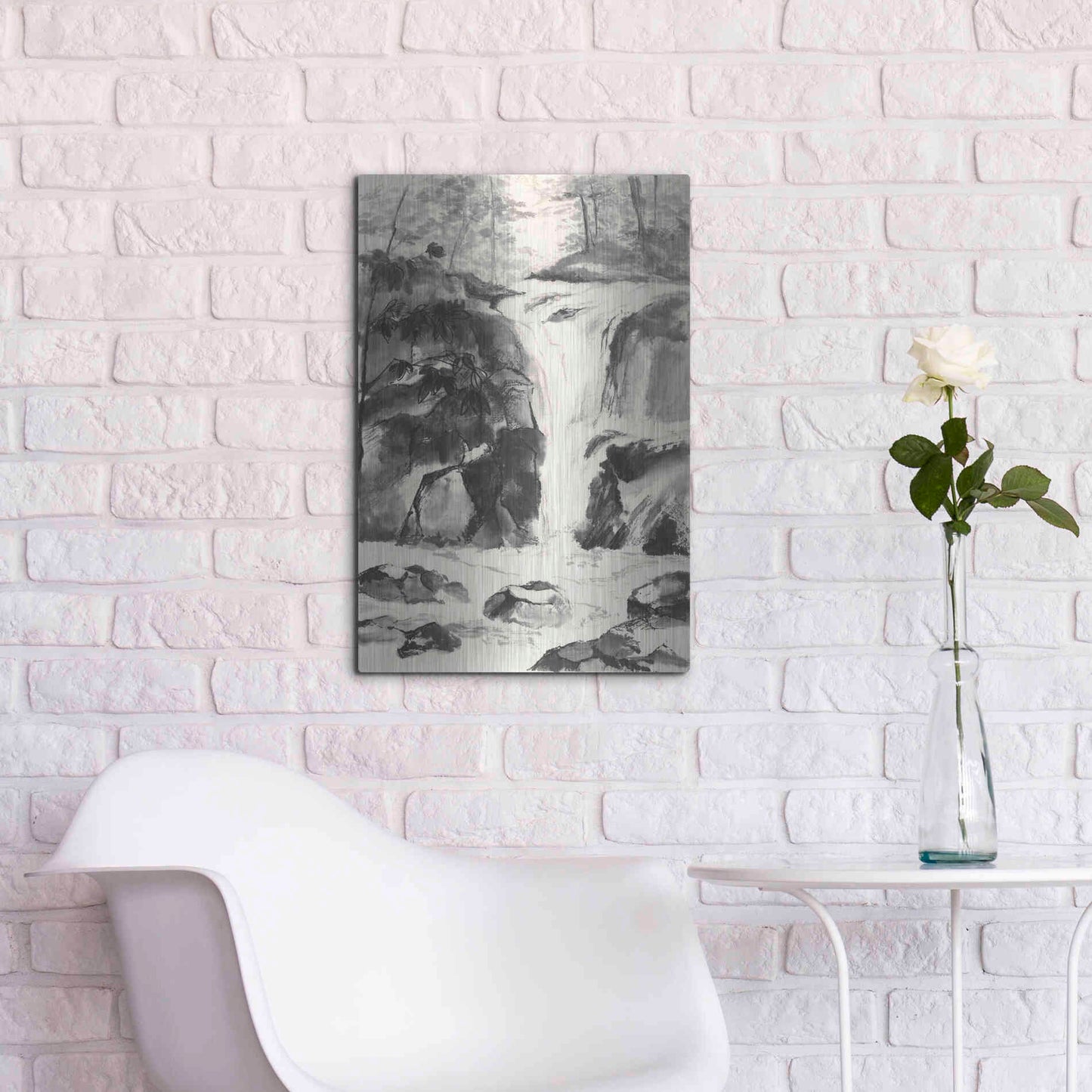 Luxe Metal Art 'Sumi Waterfall IV' by Chris Paschke, Metal Wall Art,16x24