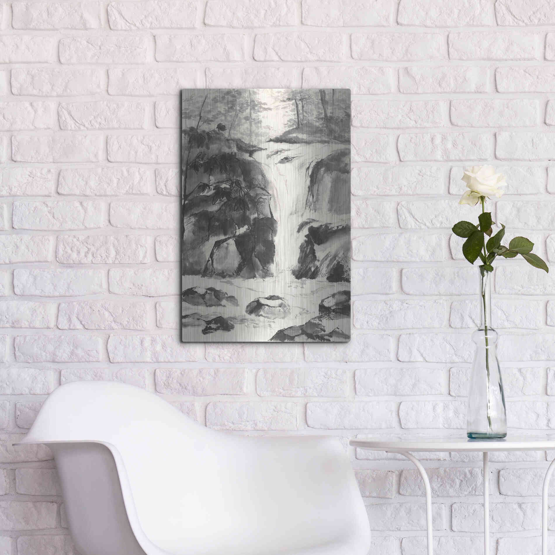 Luxe Metal Art 'Sumi Waterfall IV' by Chris Paschke, Metal Wall Art,16x24