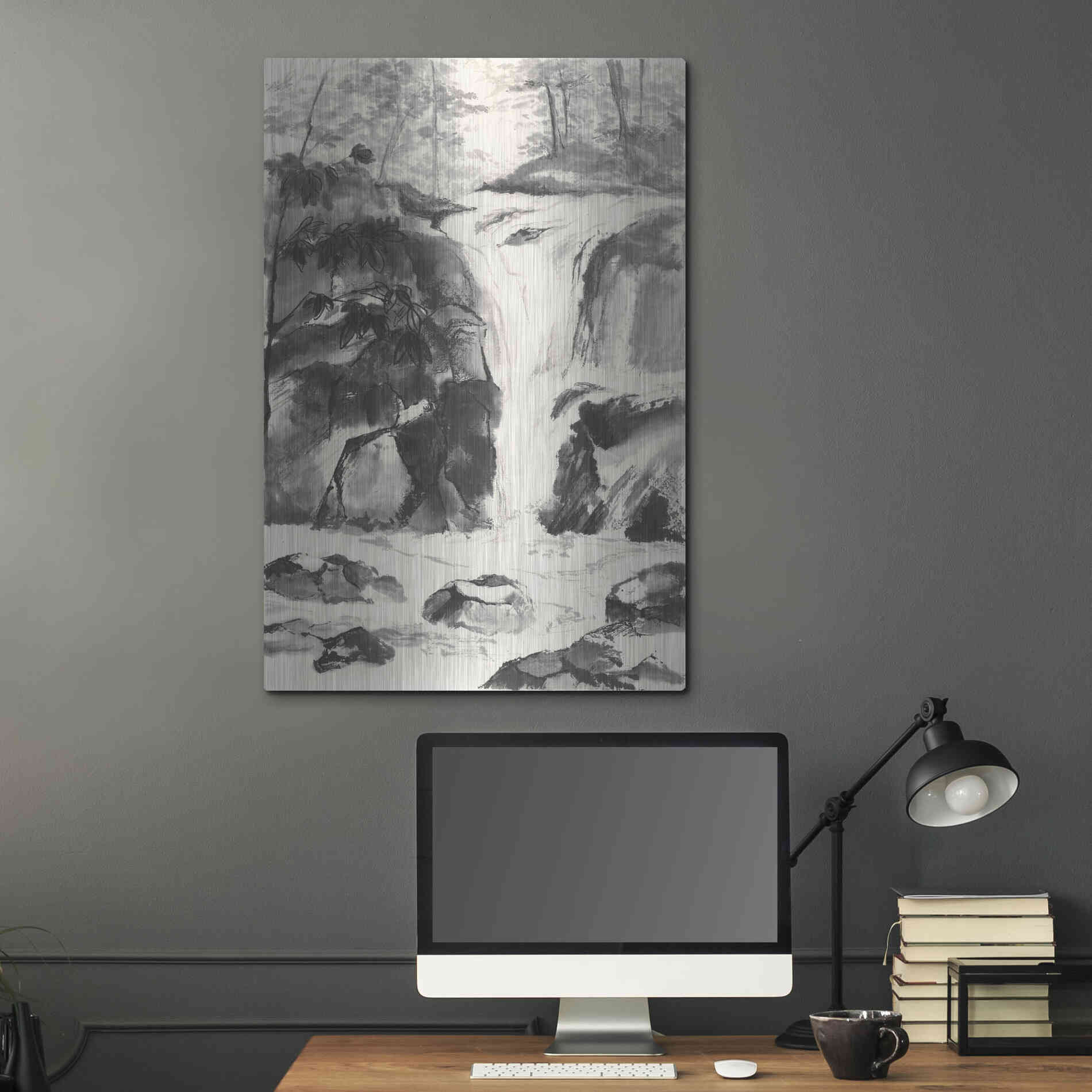Luxe Metal Art 'Sumi Waterfall IV' by Chris Paschke, Metal Wall Art,24x36