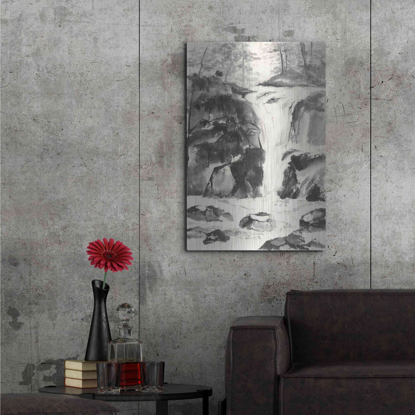 Luxe Metal Art 'Sumi Waterfall IV' by Chris Paschke, Metal Wall Art,24x36
