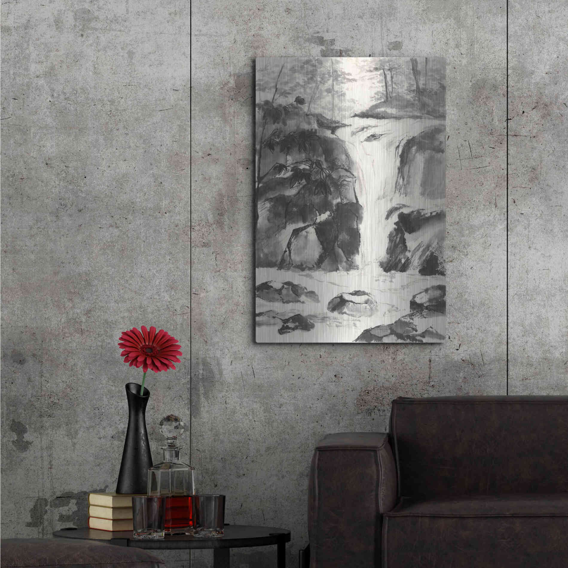 Luxe Metal Art 'Sumi Waterfall IV' by Chris Paschke, Metal Wall Art,24x36