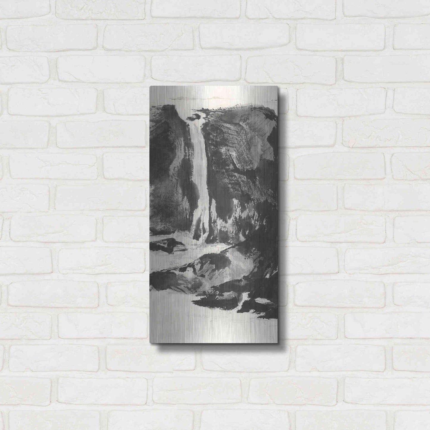 Luxe Metal Art 'Sumi Waterfall View I' by Chris Paschke, Metal Wall Art,12x24