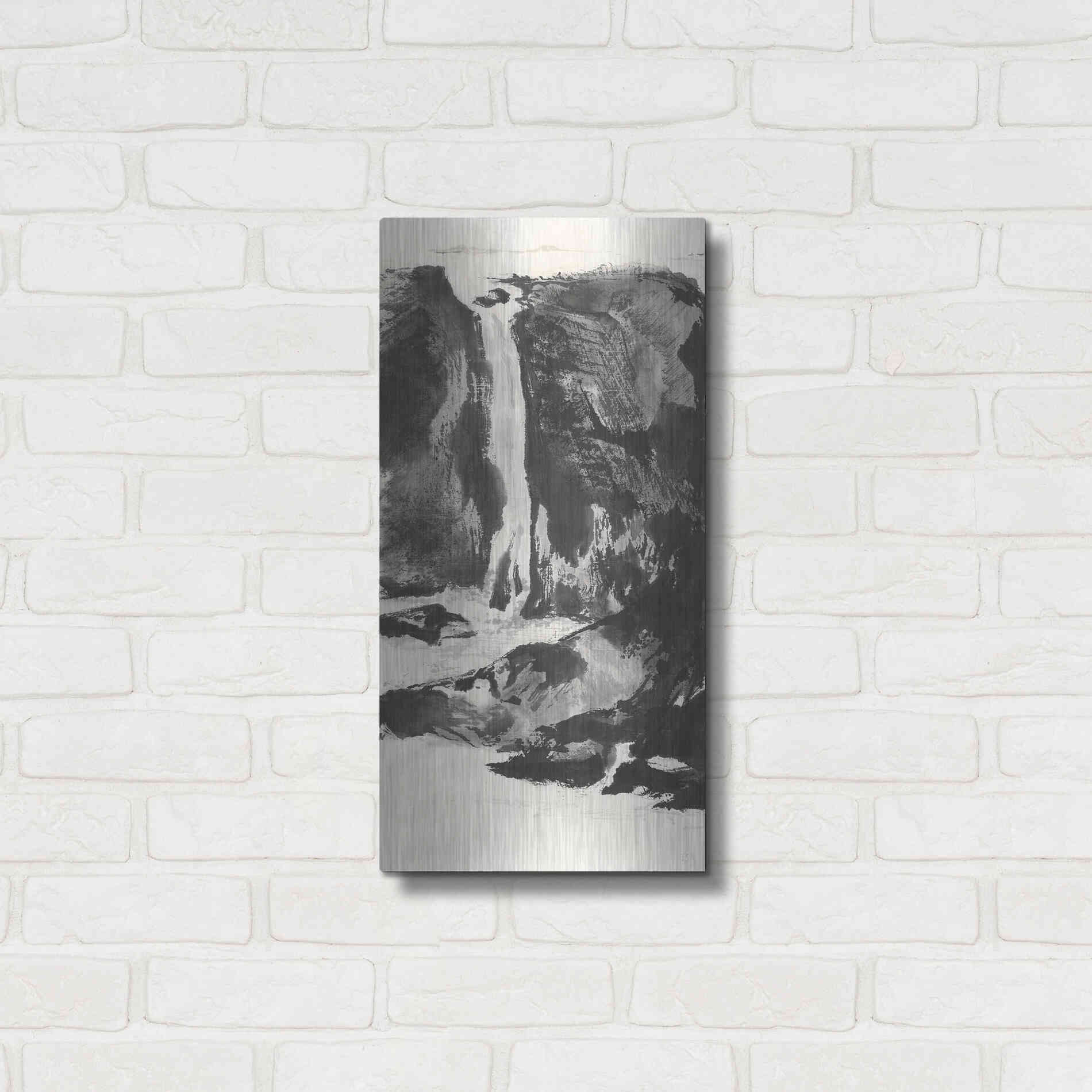 Luxe Metal Art 'Sumi Waterfall View I' by Chris Paschke, Metal Wall Art,12x24
