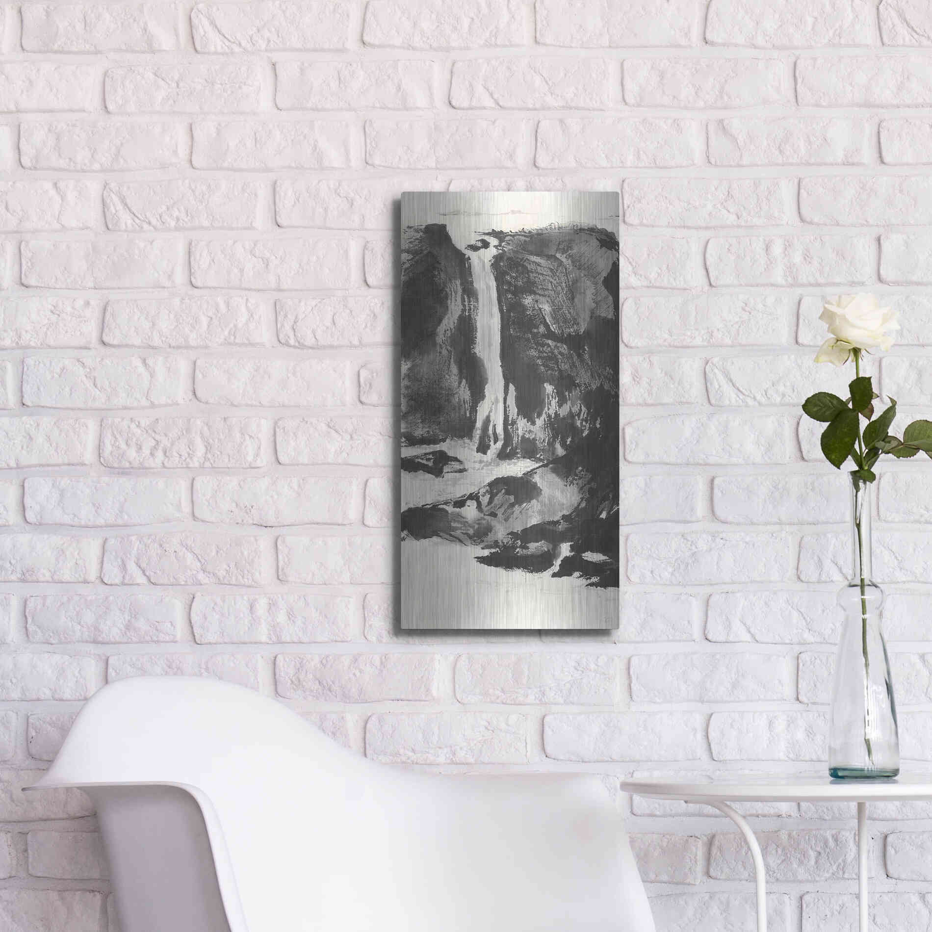 Luxe Metal Art 'Sumi Waterfall View I' by Chris Paschke, Metal Wall Art,12x24