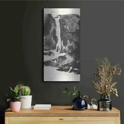 Luxe Metal Art 'Sumi Waterfall View I' by Chris Paschke, Metal Wall Art,12x24