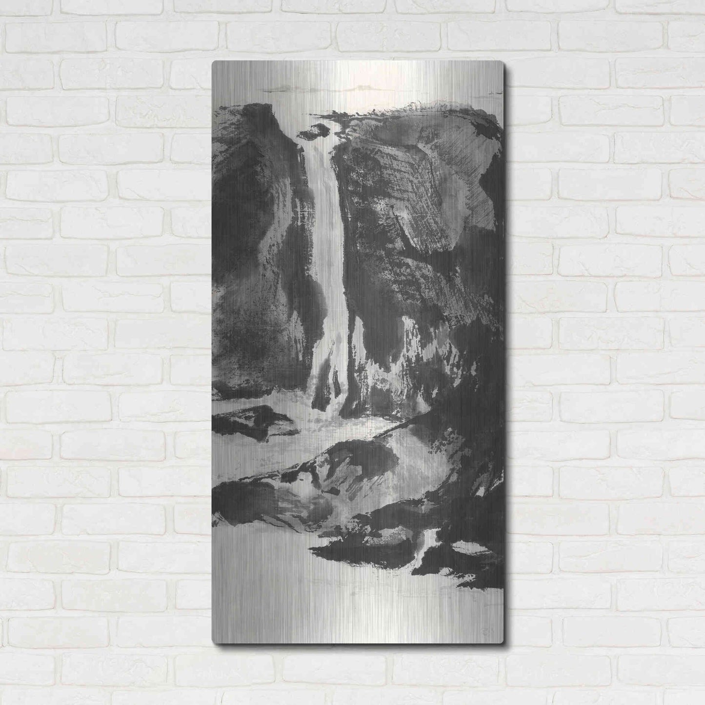 Luxe Metal Art 'Sumi Waterfall View I' by Chris Paschke, Metal Wall Art,24x48