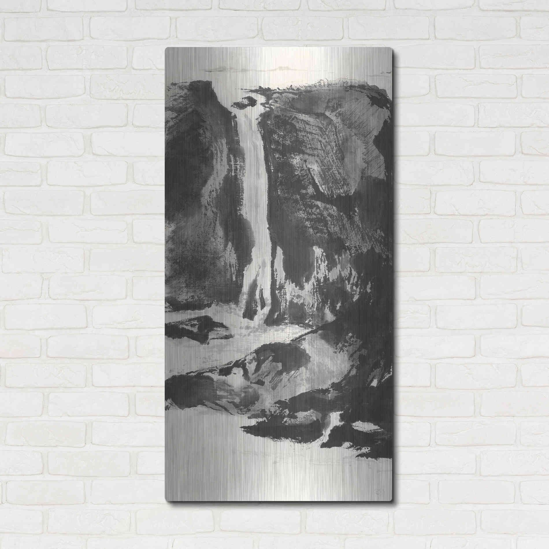 Luxe Metal Art 'Sumi Waterfall View I' by Chris Paschke, Metal Wall Art,24x48