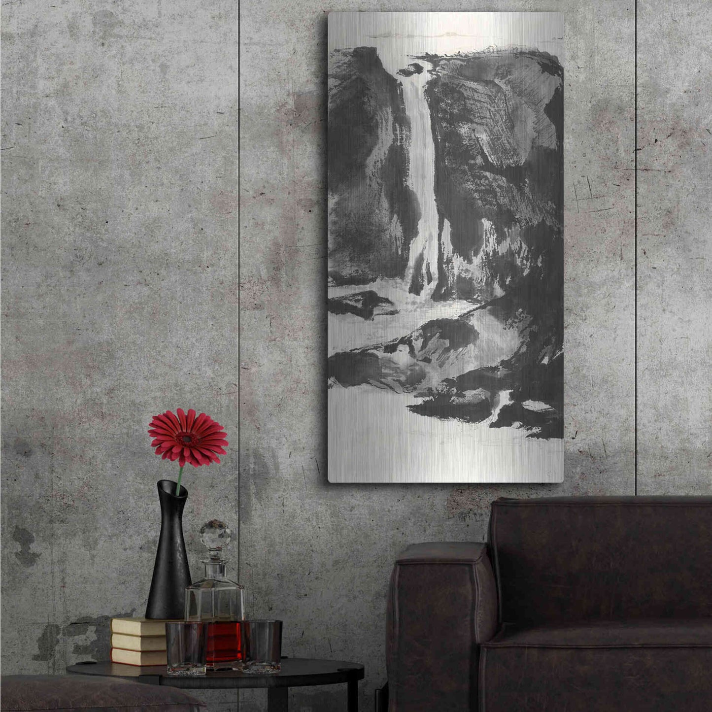 Luxe Metal Art 'Sumi Waterfall View I' by Chris Paschke, Metal Wall Art,24x48
