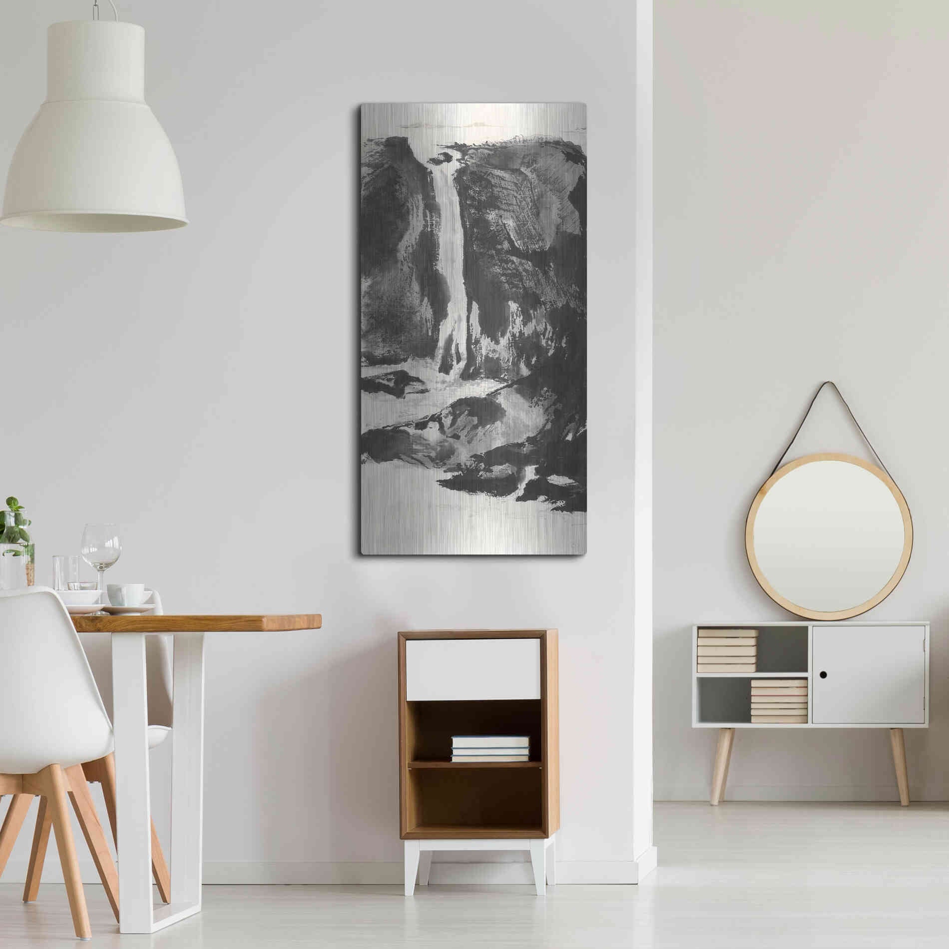 Luxe Metal Art 'Sumi Waterfall View I' by Chris Paschke, Metal Wall Art,24x48