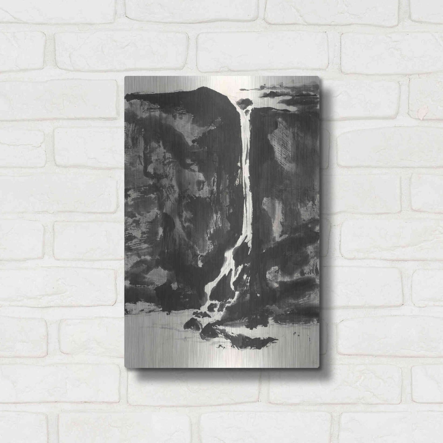 Luxe Metal Art 'Sumi Waterfall View II' by Chris Paschke, Metal Wall Art,12x16