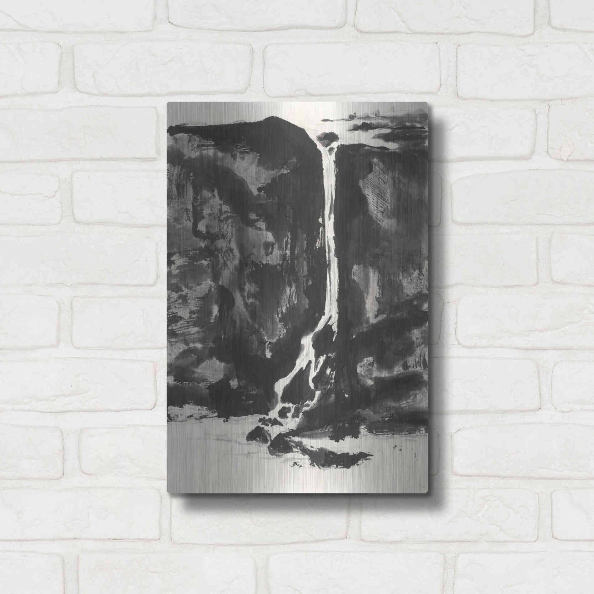 Luxe Metal Art 'Sumi Waterfall View II' by Chris Paschke, Metal Wall Art,12x16