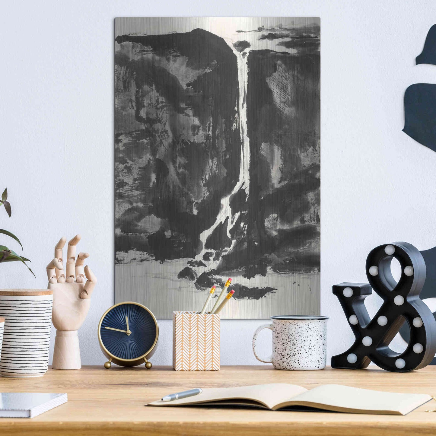 Luxe Metal Art 'Sumi Waterfall View II' by Chris Paschke, Metal Wall Art,12x16