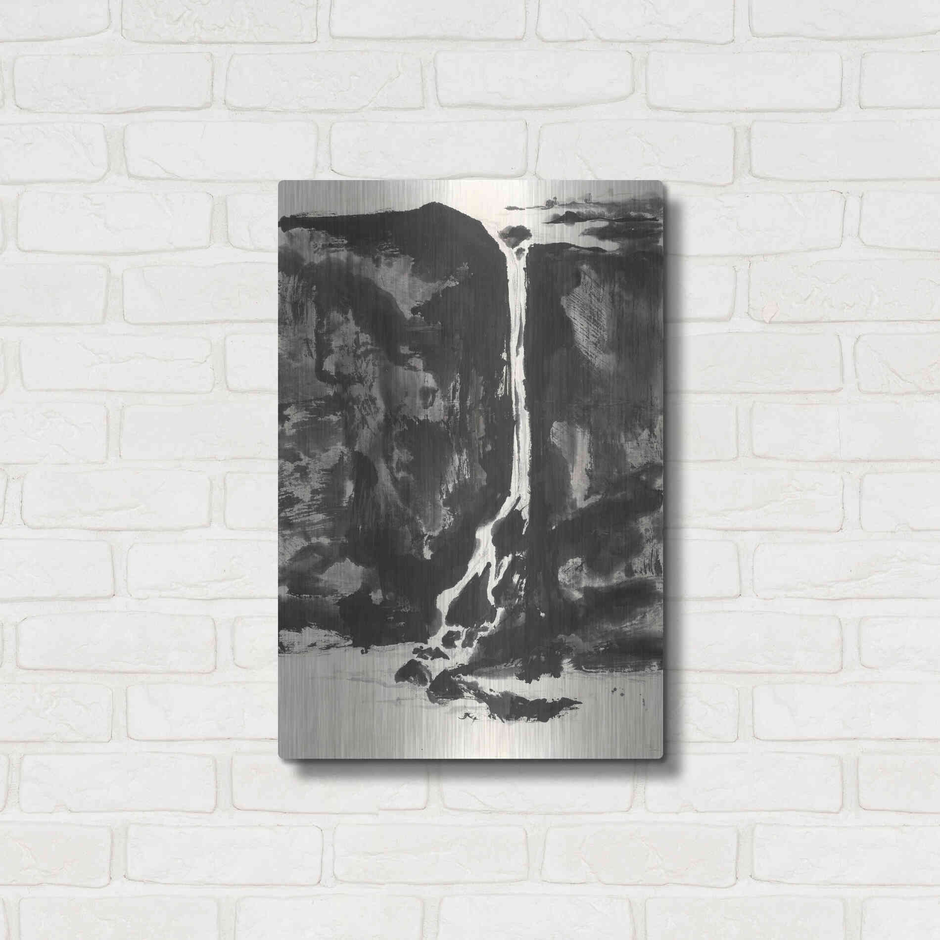 Luxe Metal Art 'Sumi Waterfall View II' by Chris Paschke, Metal Wall Art,16x24