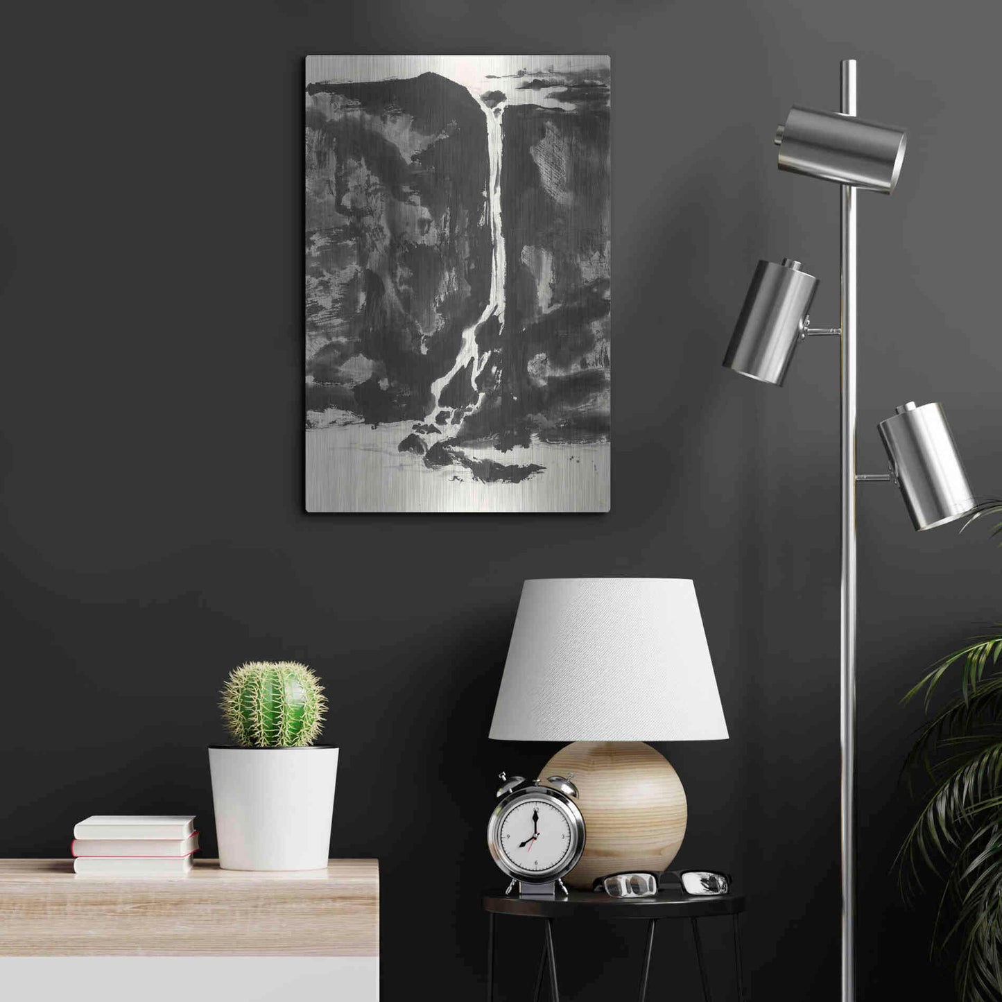 Luxe Metal Art 'Sumi Waterfall View II' by Chris Paschke, Metal Wall Art,16x24