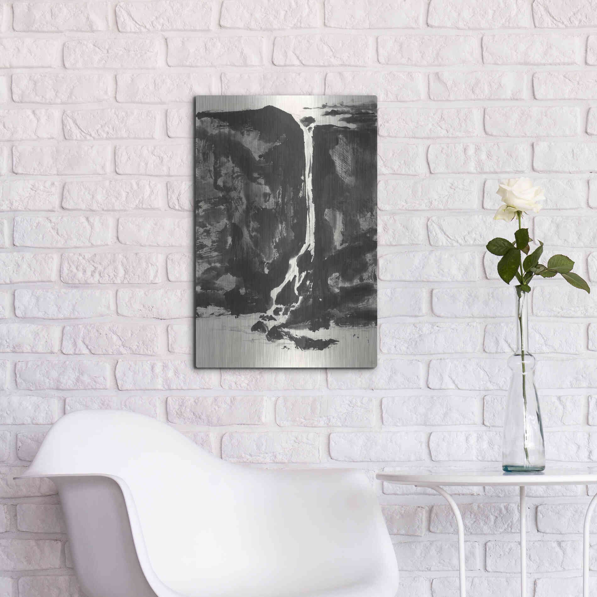 Luxe Metal Art 'Sumi Waterfall View II' by Chris Paschke, Metal Wall Art,16x24