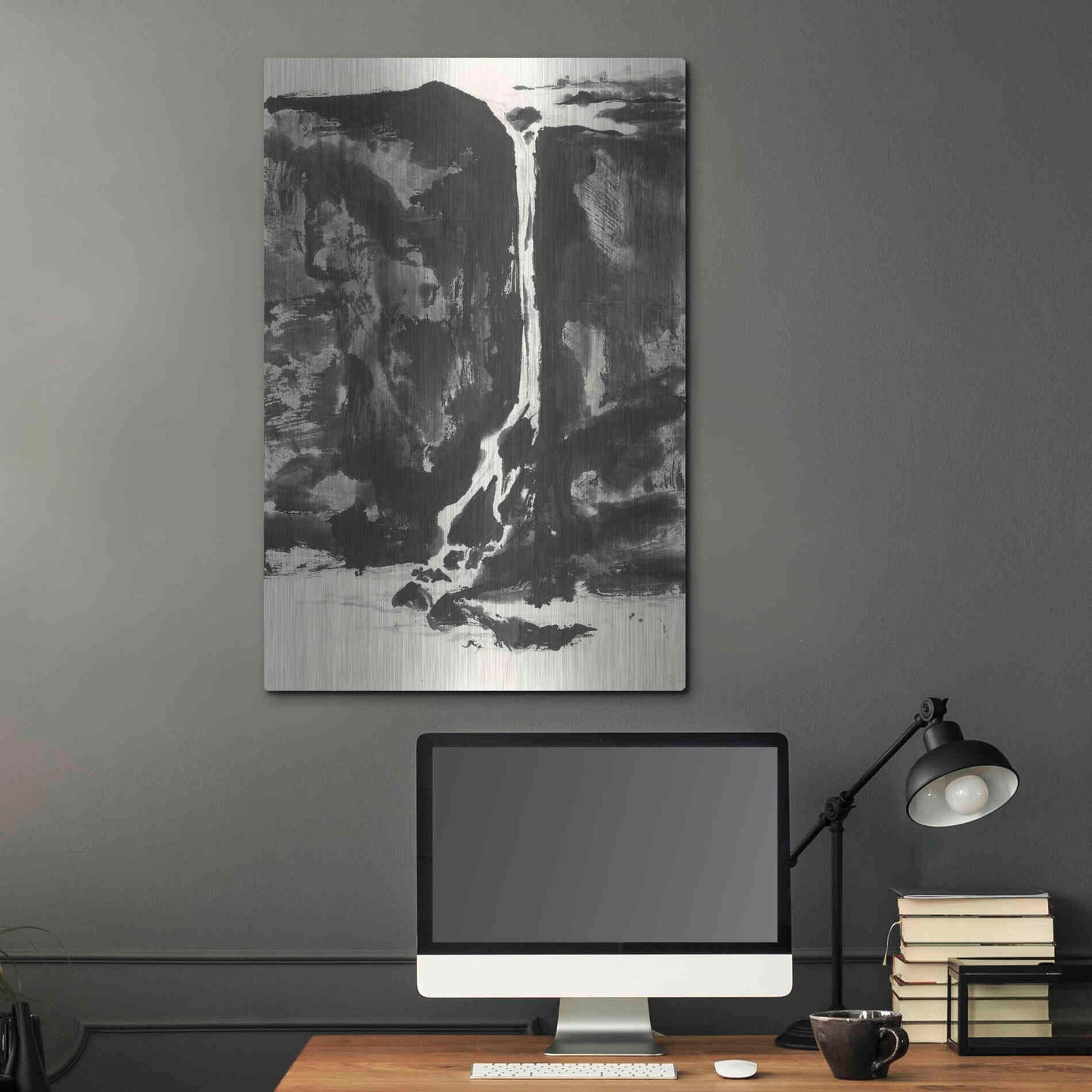 Luxe Metal Art 'Sumi Waterfall View II' by Chris Paschke, Metal Wall Art,24x36