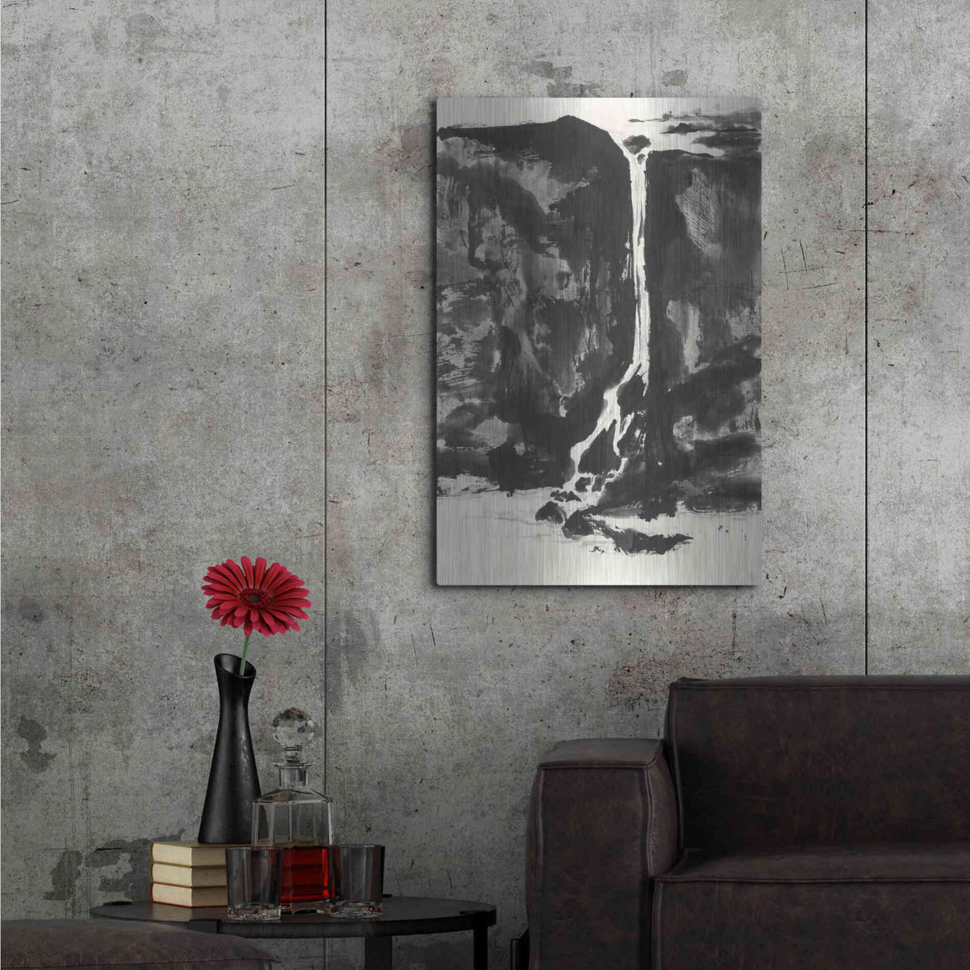 Luxe Metal Art 'Sumi Waterfall View II' by Chris Paschke, Metal Wall Art,24x36