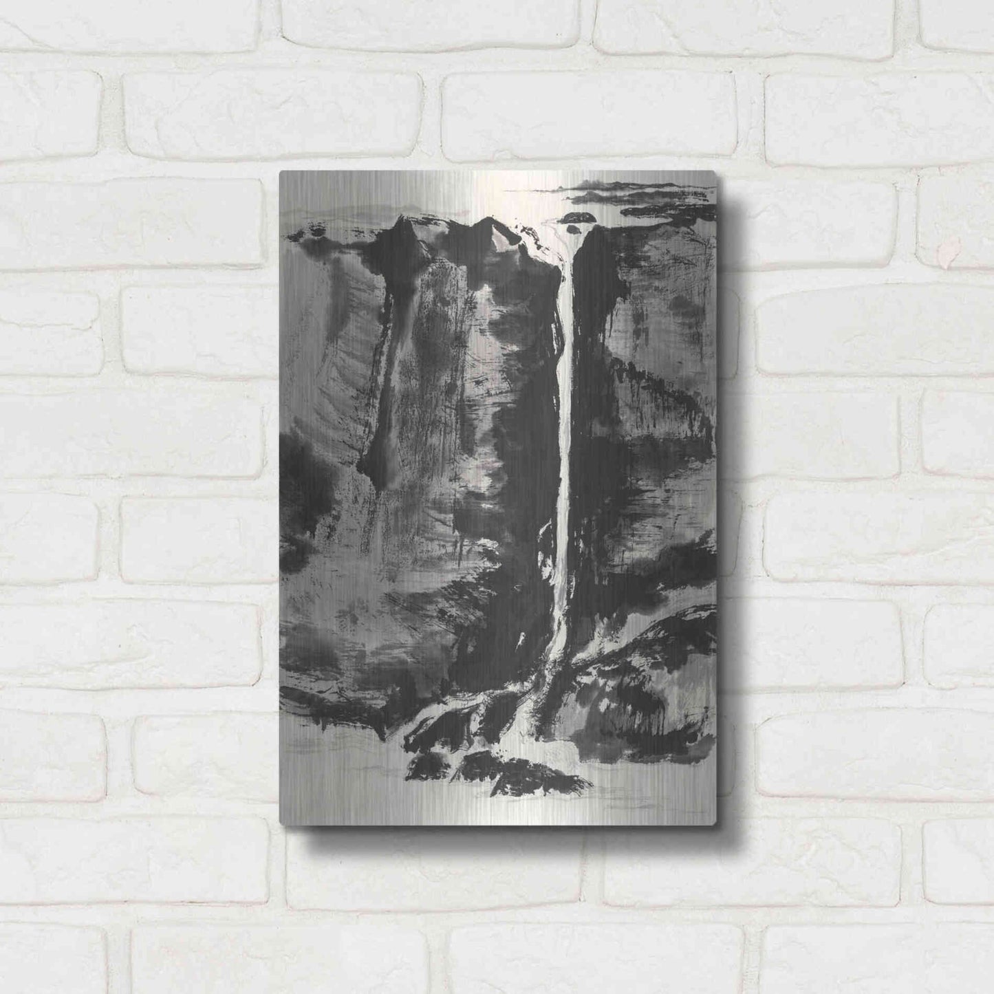Luxe Metal Art 'Sumi Waterfall View III' by Chris Paschke, Metal Wall Art,12x16