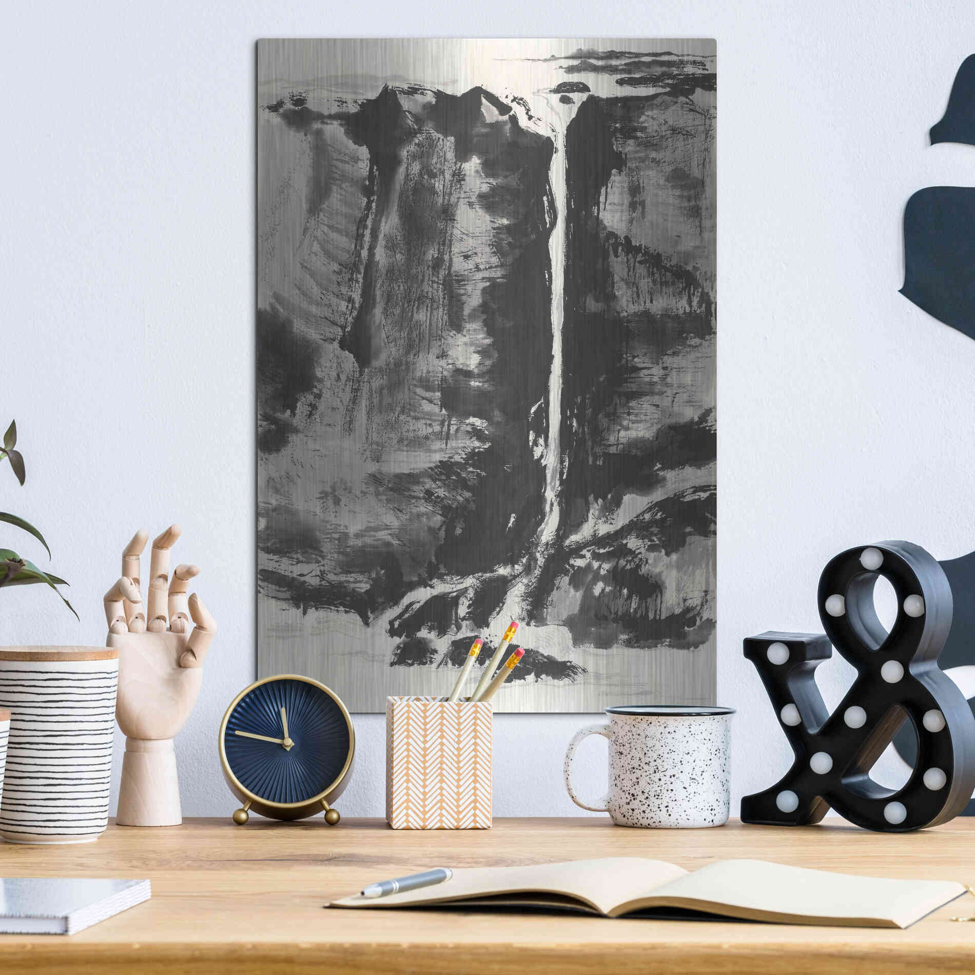 Luxe Metal Art 'Sumi Waterfall View III' by Chris Paschke, Metal Wall Art,12x16