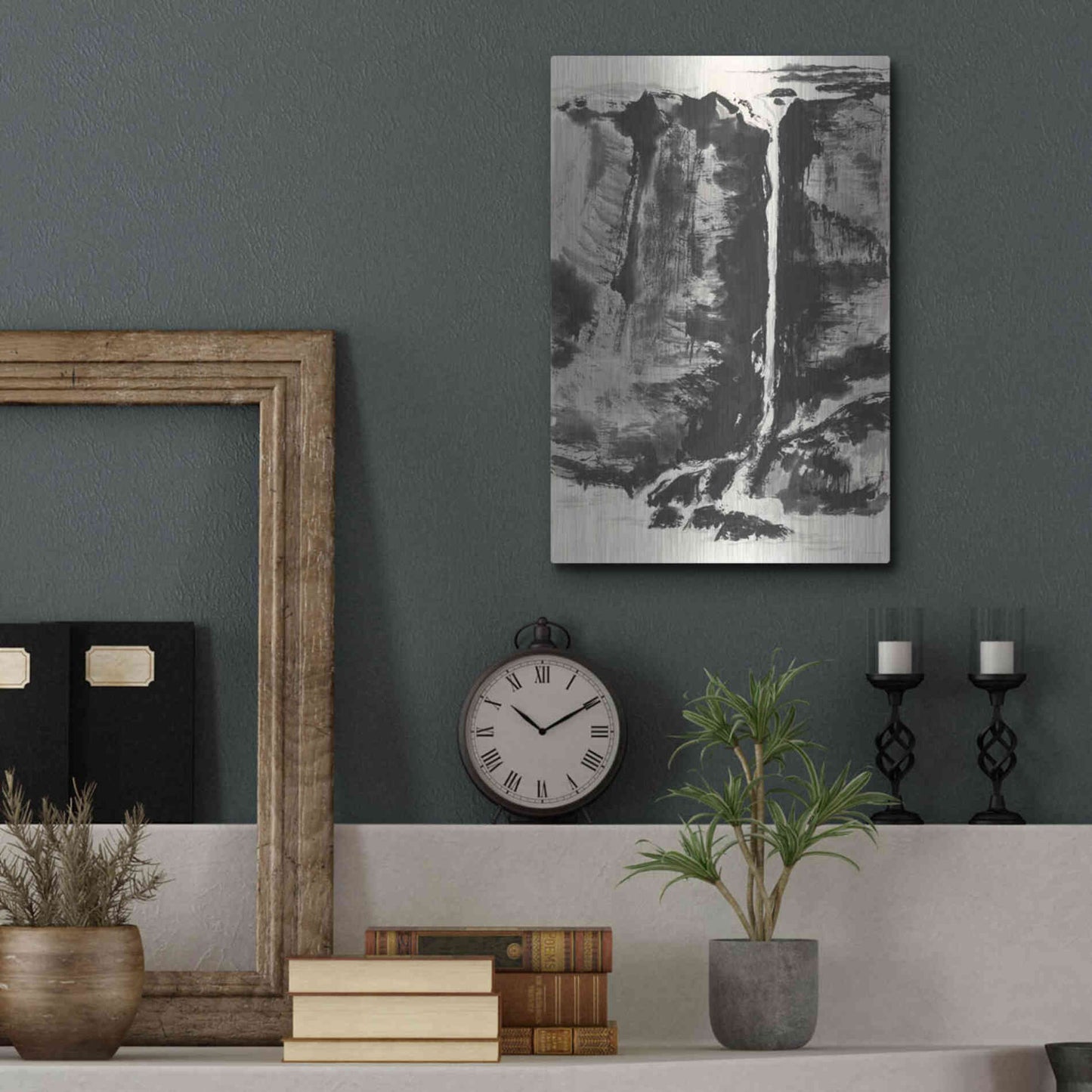 Luxe Metal Art 'Sumi Waterfall View III' by Chris Paschke, Metal Wall Art,12x16