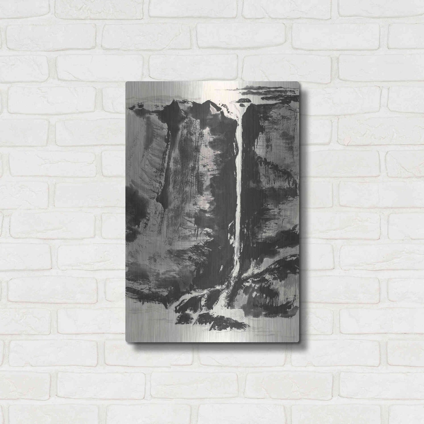 Luxe Metal Art 'Sumi Waterfall View III' by Chris Paschke, Metal Wall Art,16x24