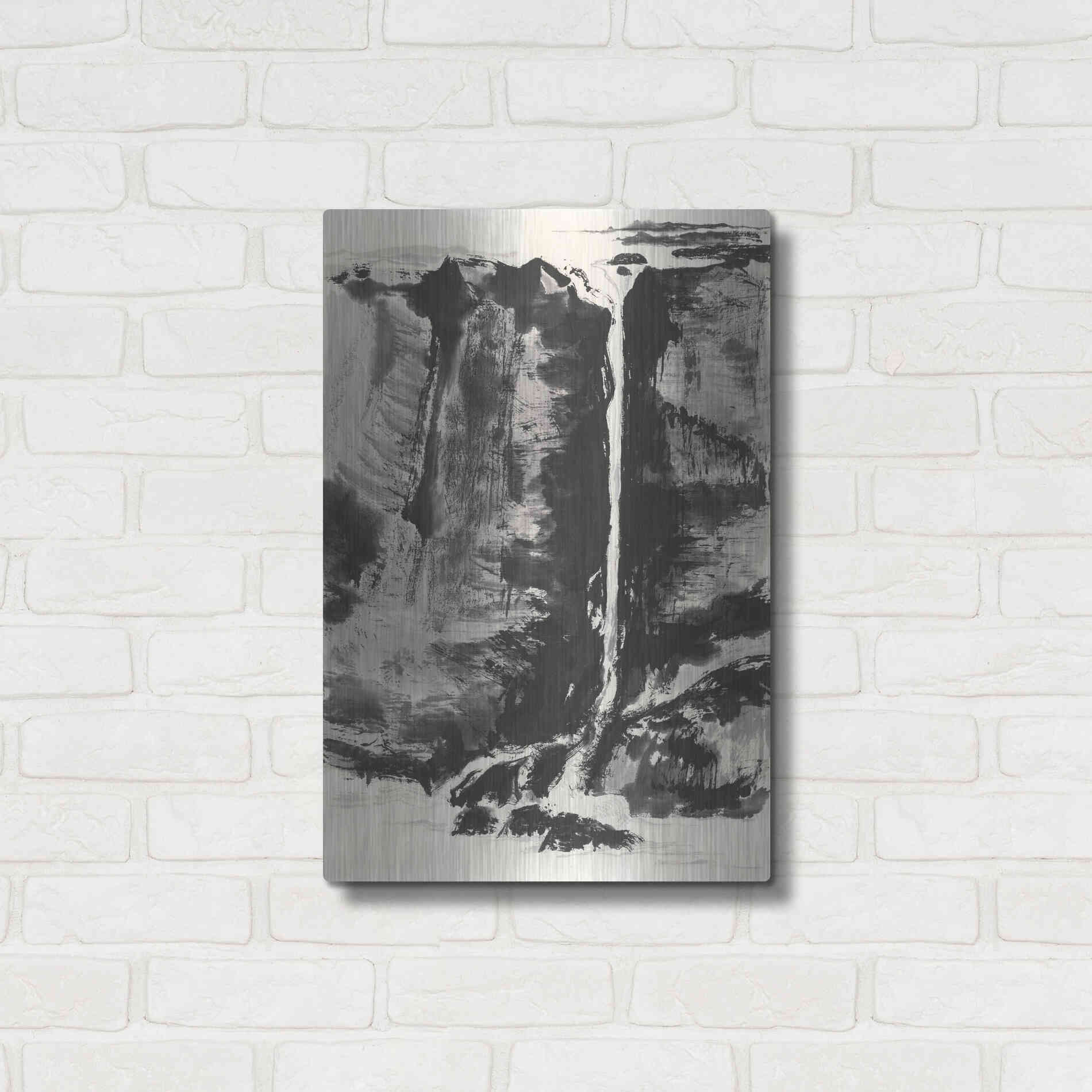 Luxe Metal Art 'Sumi Waterfall View III' by Chris Paschke, Metal Wall Art,16x24