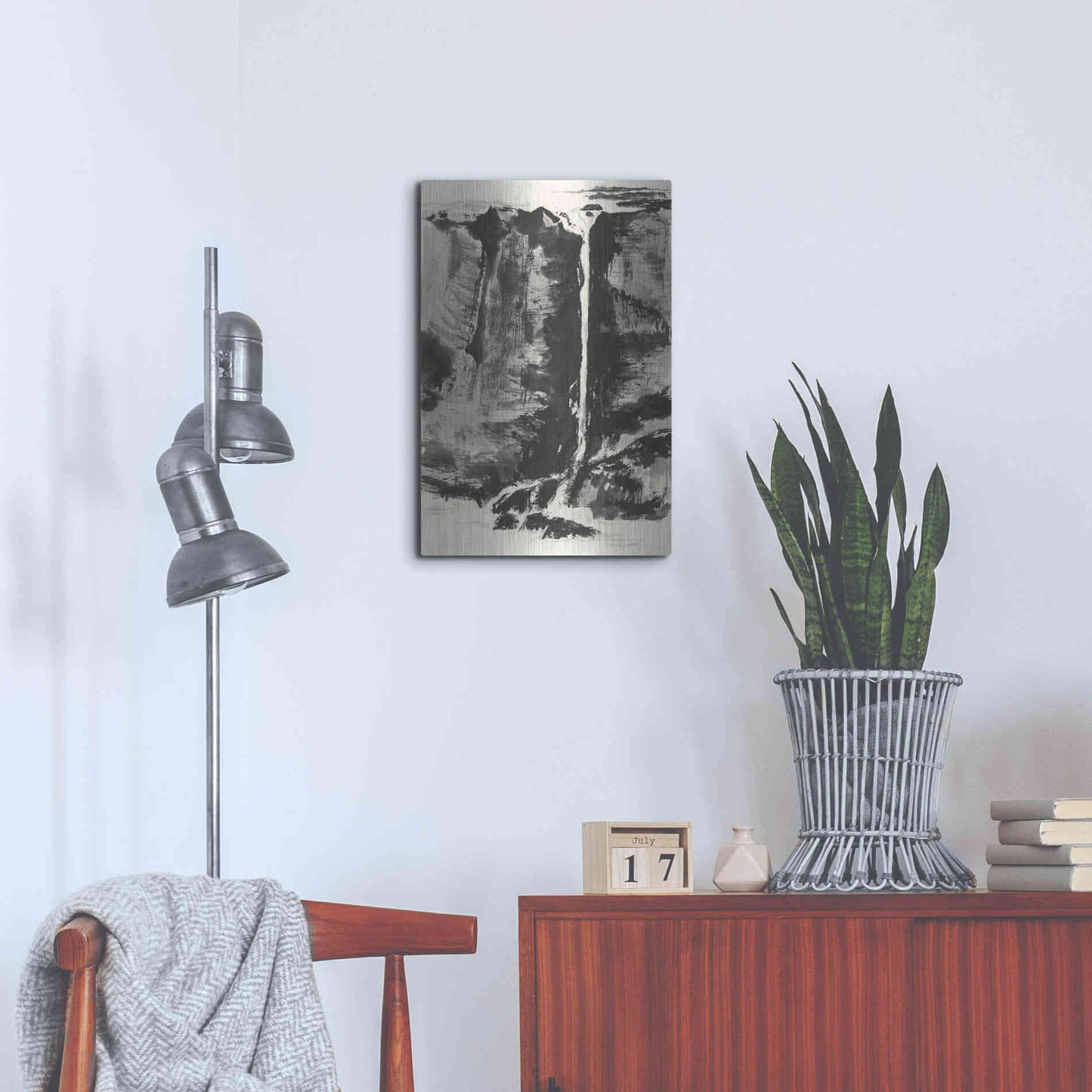 Luxe Metal Art 'Sumi Waterfall View III' by Chris Paschke, Metal Wall Art,16x24