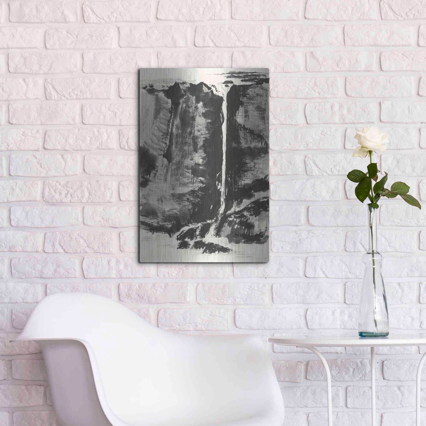Luxe Metal Art 'Sumi Waterfall View III' by Chris Paschke, Metal Wall Art,16x24