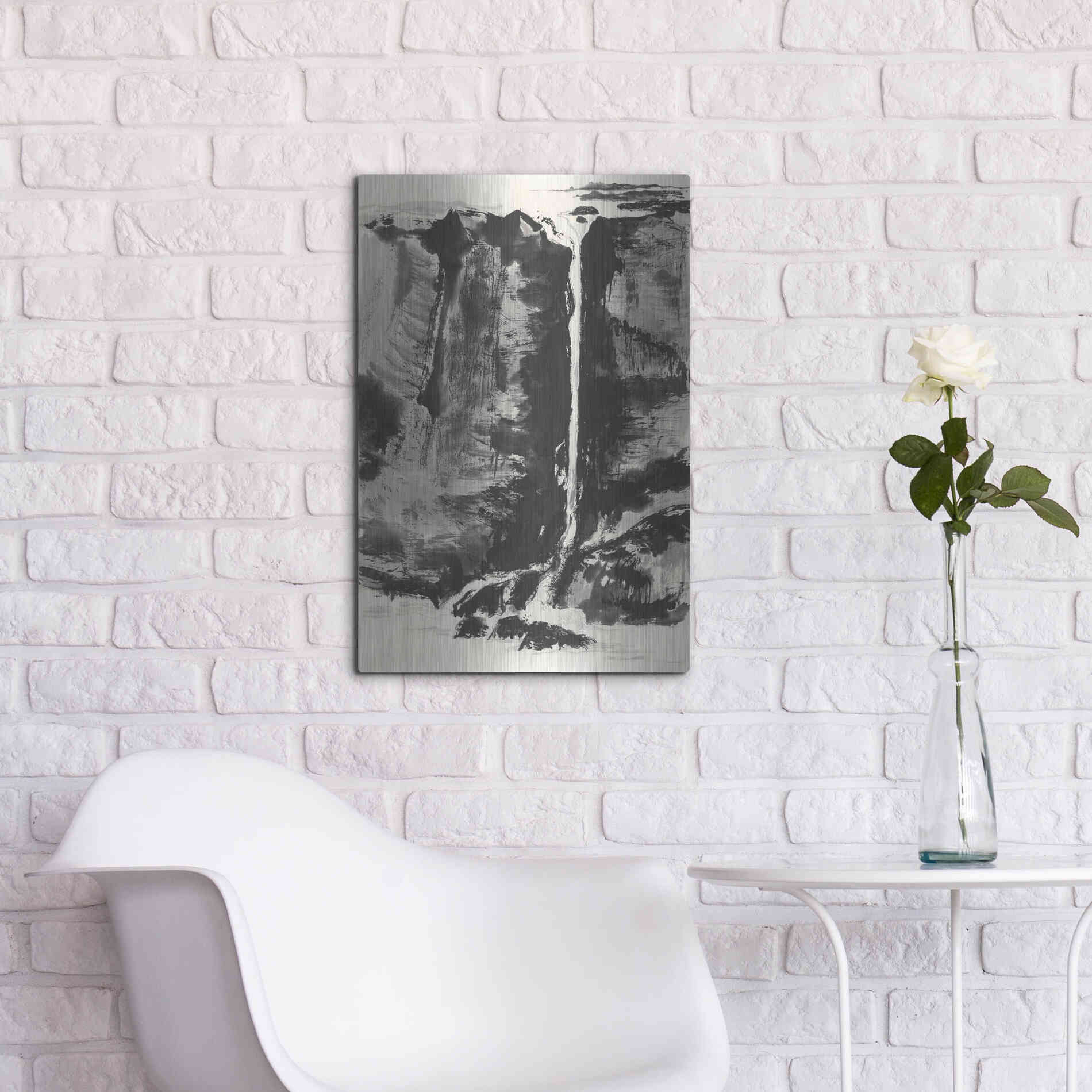 Luxe Metal Art 'Sumi Waterfall View III' by Chris Paschke, Metal Wall Art,16x24